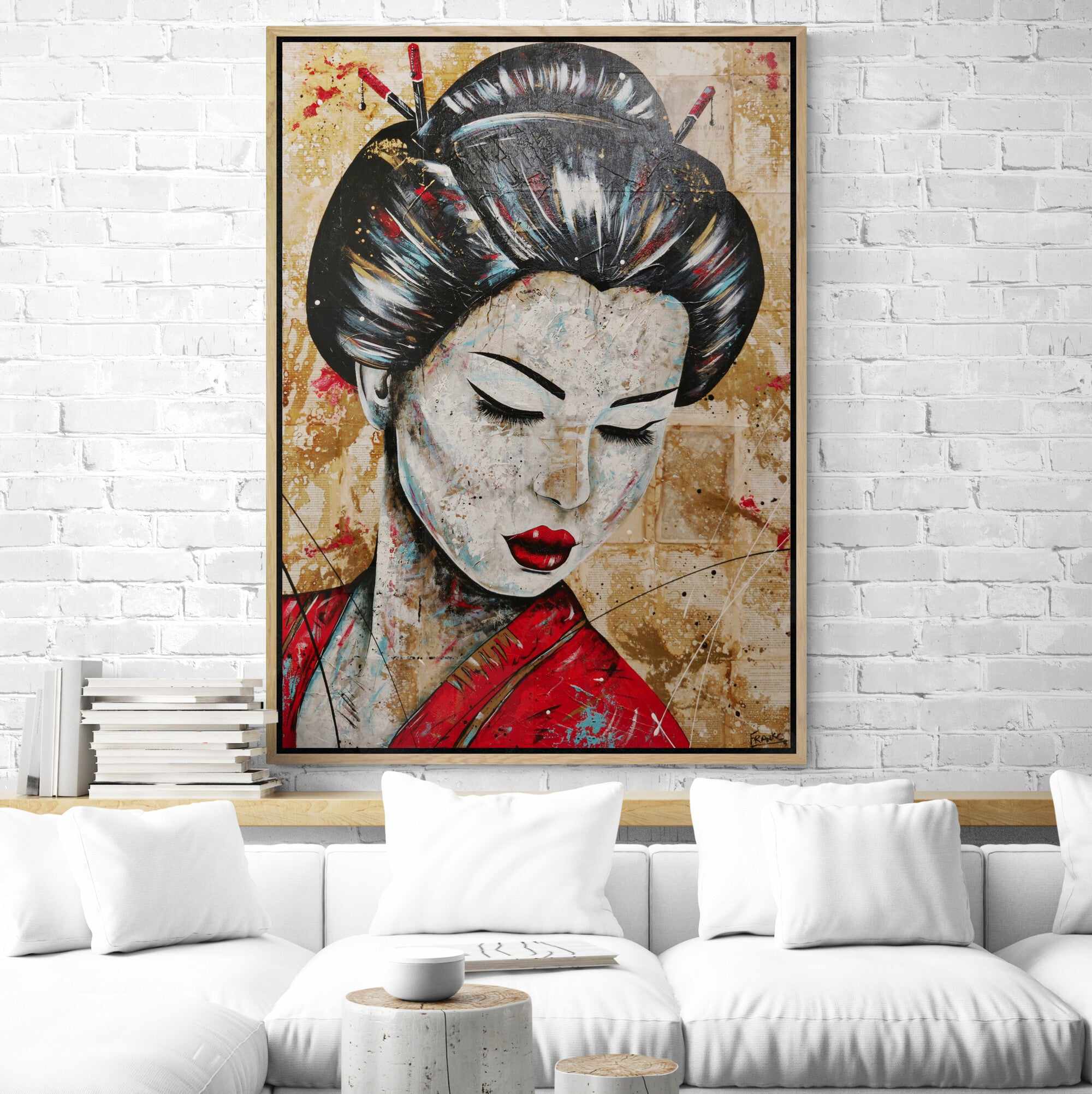 Cherry Kanji 140cm x 100cm Geisha Abstract Realism Book Club Painting-book club-[Franko Artist]-[The Block]-[Dream Homes]-[ideas]-Franklin Art Studio