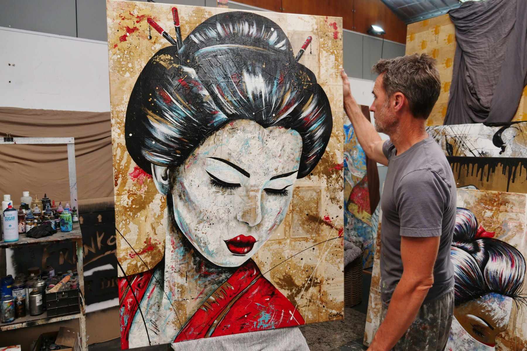 Cherry Kanji 140cm x 100cm Geisha Abstract Realism Book Club Painting-book club-[Franko]-[Australian]-[Popular]-[Best Selling]-Franklin Art Studio