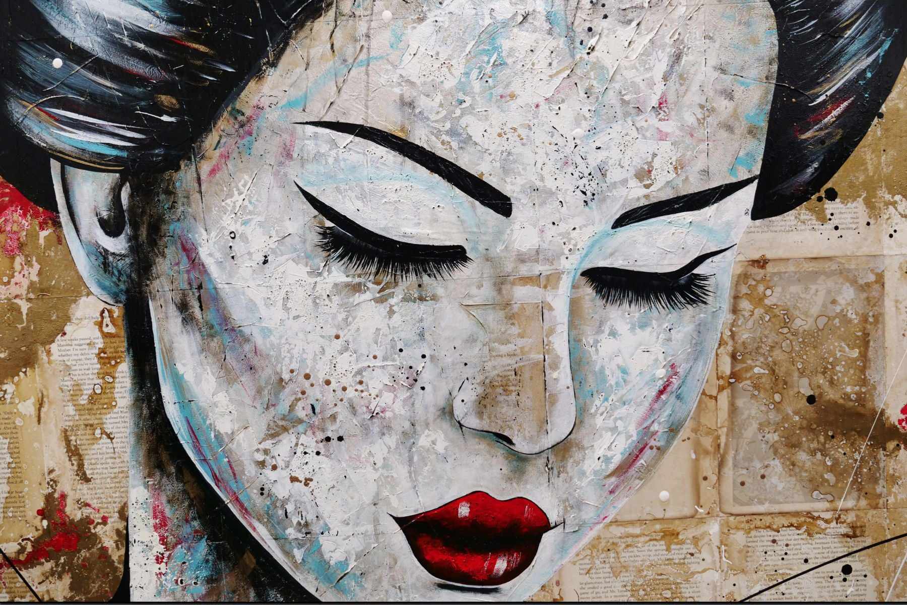 Cherry Kanji 140cm x 100cm Geisha Abstract Realism Book Club Painting (SOLD)