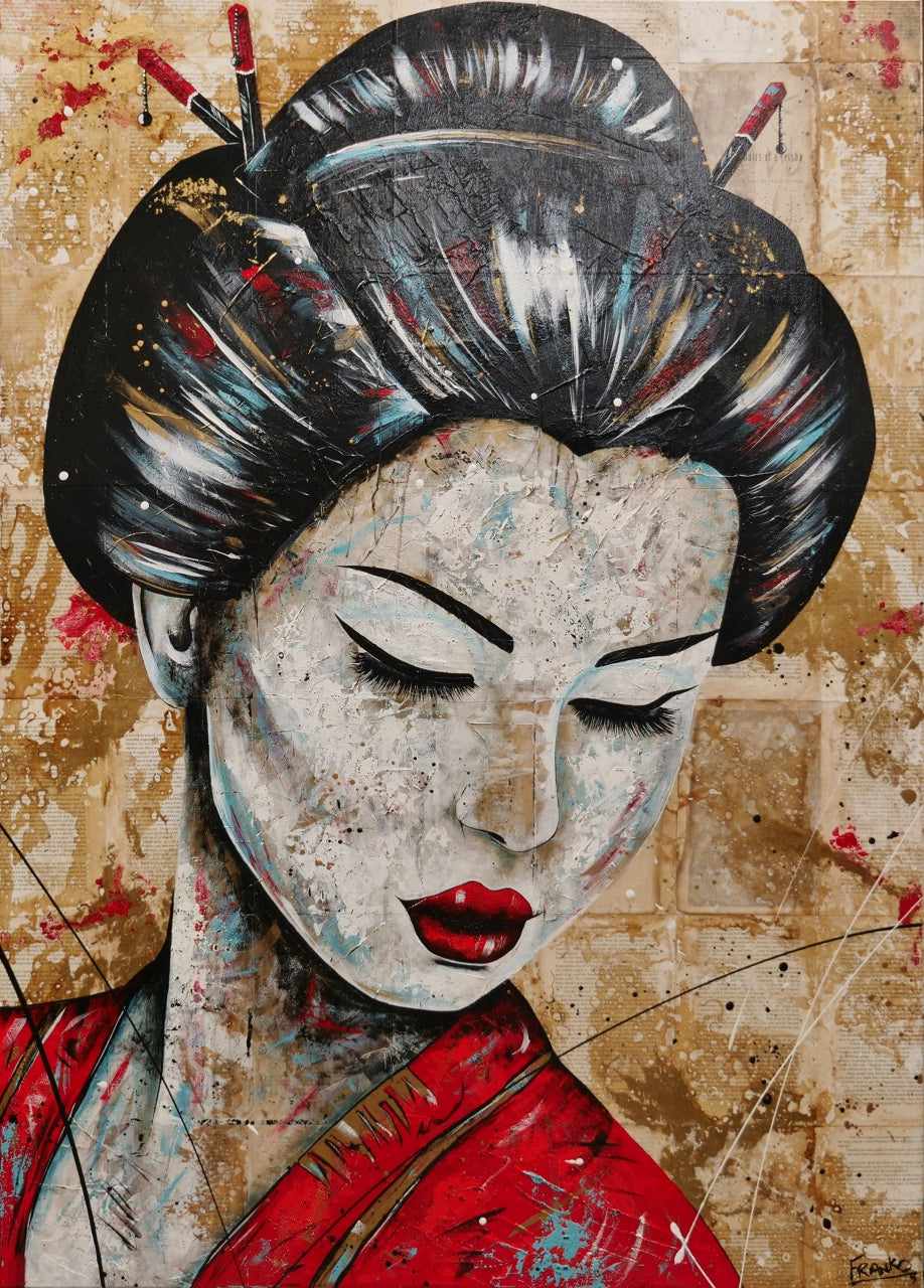 Cherry Kanji 140cm x 100cm Geisha Abstract Realism Book Club Painting-book club-[Franko]-[Australian Artist]-[Large]-[Popular]-Franklin Art Studio