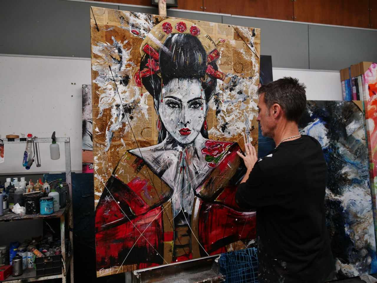 Cherry Ocho 140cm x 100cm Geisha Abstract Realism Book Club Painting-book club-Franko-[franko_art]-[beautiful_Art]-[The_Block]-Franklin Art Studio