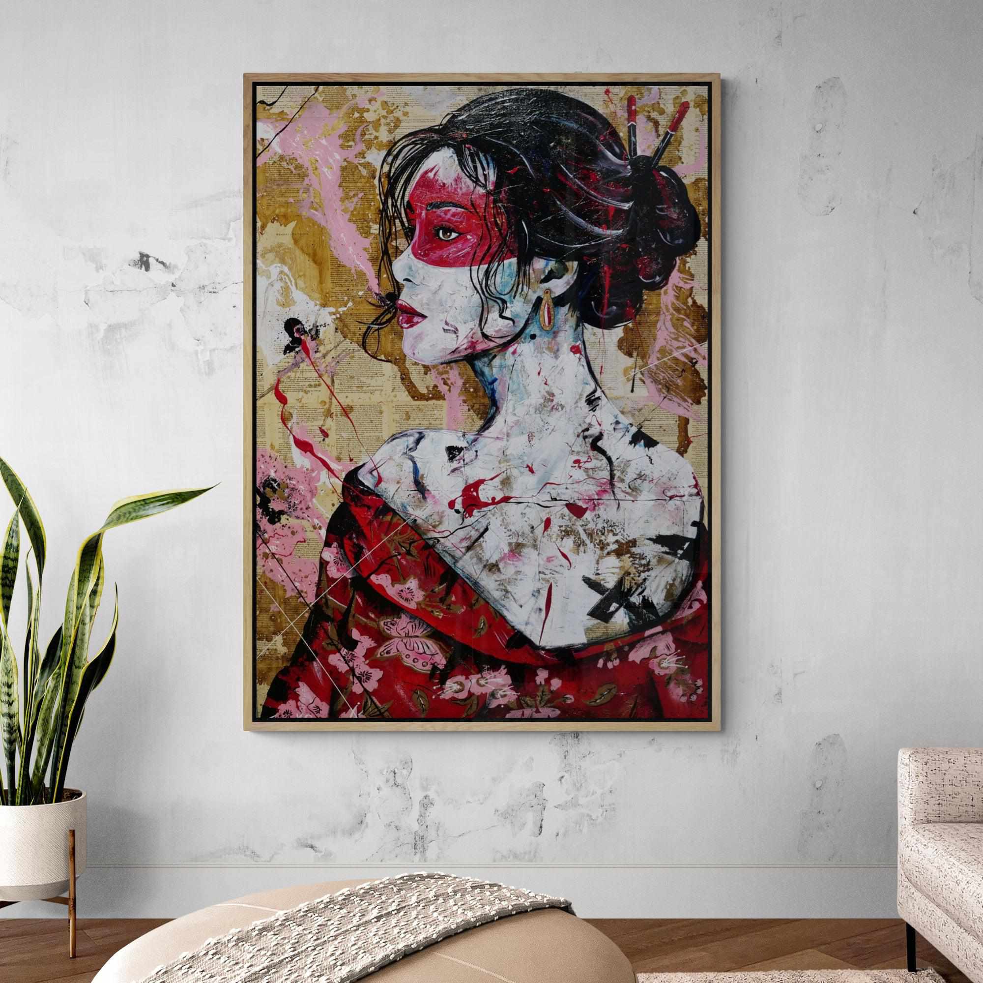 Cherry Yua 140cm x 100cm Geisha Abstract Realism Book Club Painting (SOLD)-book club-Franko-[franko_artist]-[Art]-[interior_design]-Franklin Art Studio