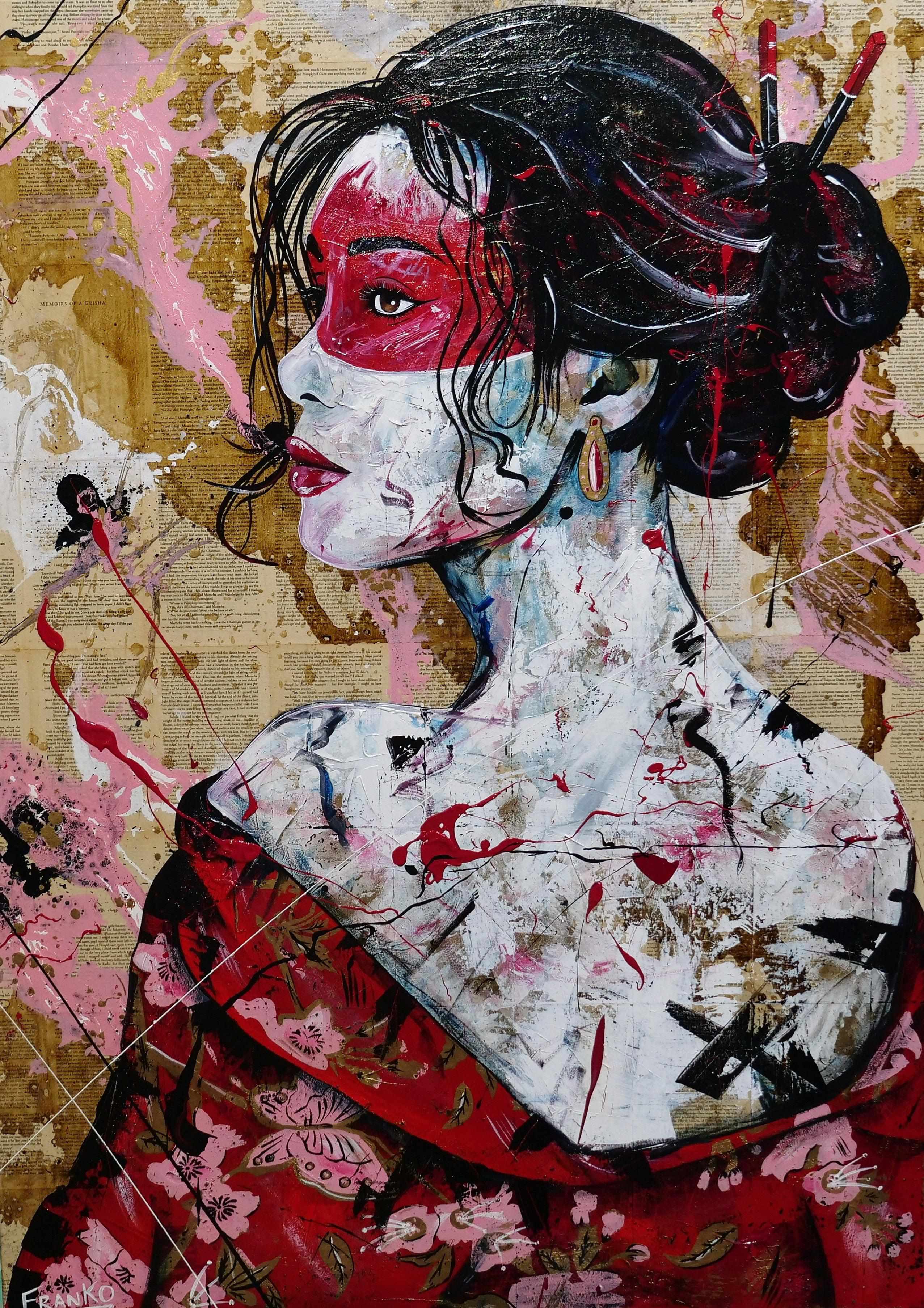 Cherry Yua 140cm x 100cm Geisha Abstract Realism Book Club Painting (SOLD)-book club-Franko-[Franko]-[Australia_Art]-[Art_Lovers_Australia]-Franklin Art Studio