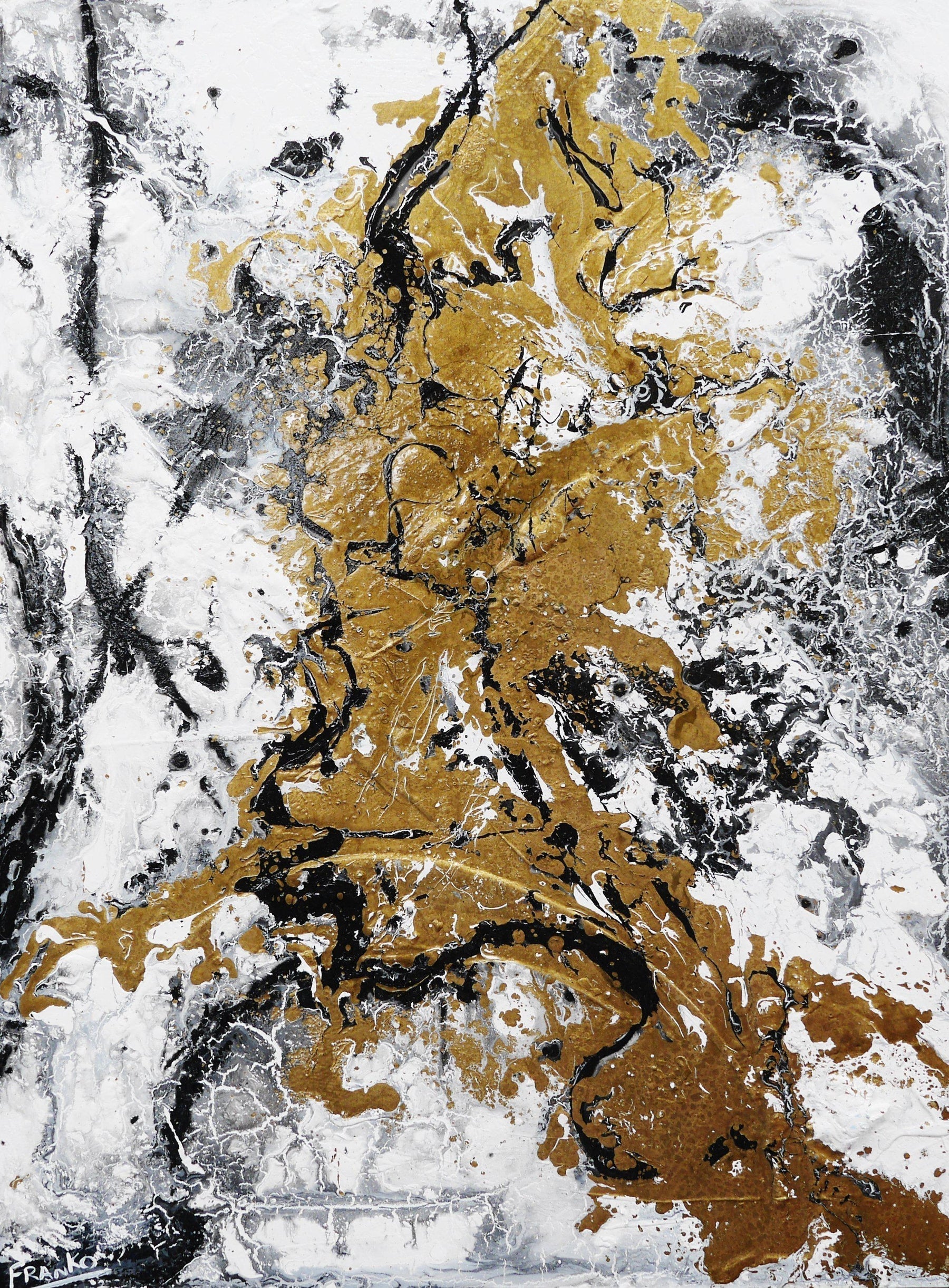 Class and Bling 75cm x 100cm Gold White Abstract Painting (SOLD)-Abstract-Franko-[Franko]-[Australia_Art]-[Art_Lovers_Australia]-Franklin Art Studio