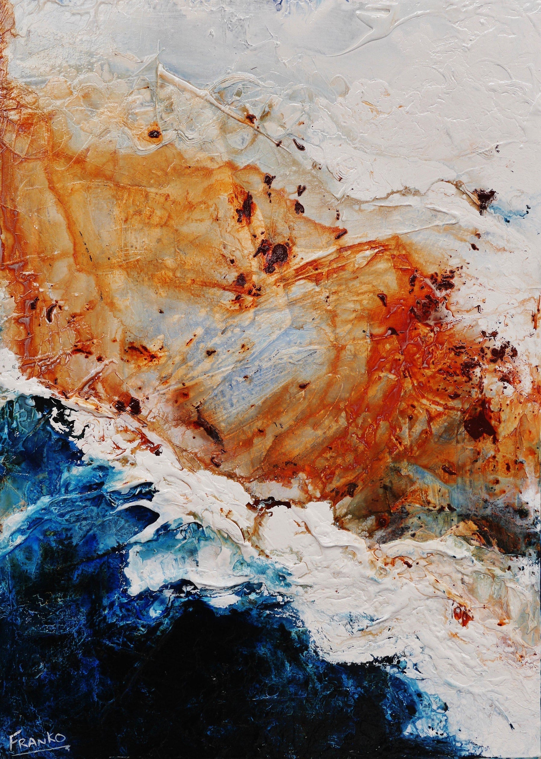 Clay 140cm x 100cm Blue White Brown Textured Abstract Painting (SOLD)-Abstract-Franko-[Franko]-[Australia_Art]-[Art_Lovers_Australia]-Franklin Art Studio