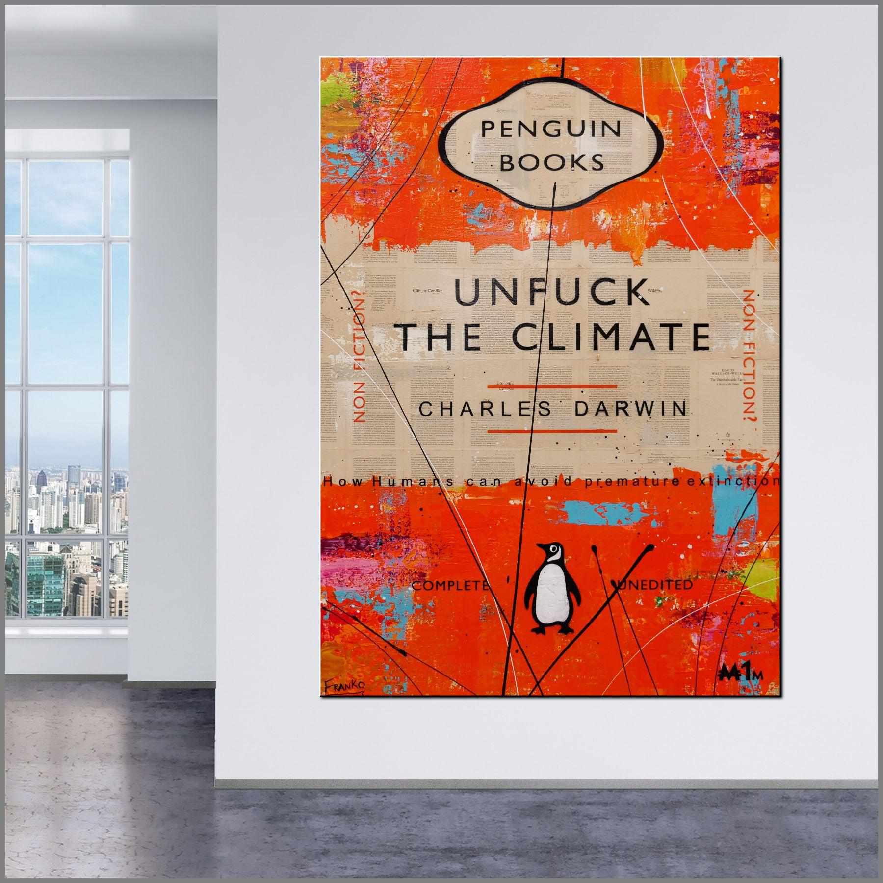 Climate Unfucking 140cm x 100cm Orange Unfuck The Climate Urban Pop Book Club Painting (SOLD)-book club-[Franko]-[Artist]-[Australia]-[Painting]-Franklin Art Studio