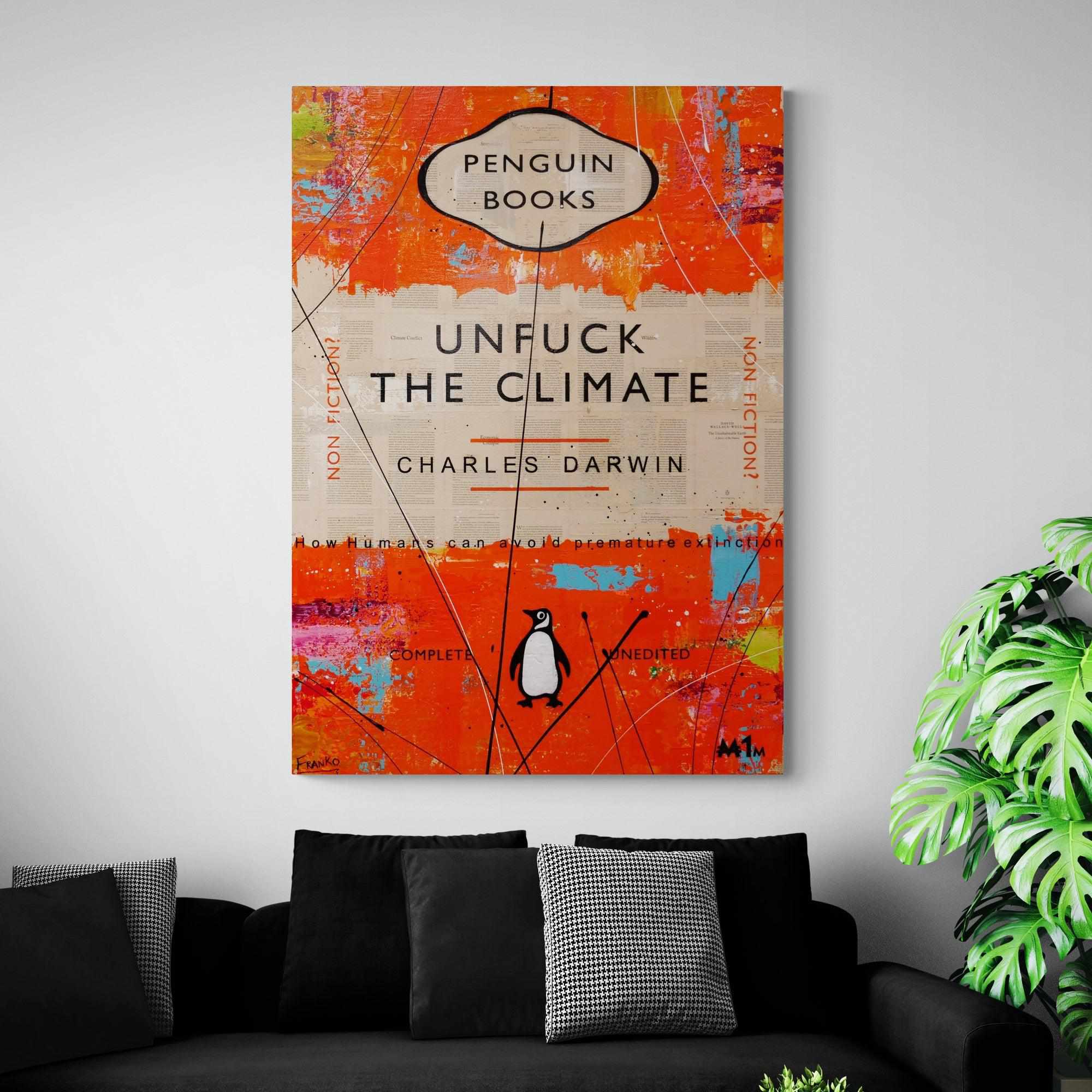 Climate Unfucking 140cm x 100cm Orange Unfuck The Climate Urban Pop Book Club Painting (SOLD)-book club-Franko-[Franko]-[huge_art]-[Australia]-Franklin Art Studio