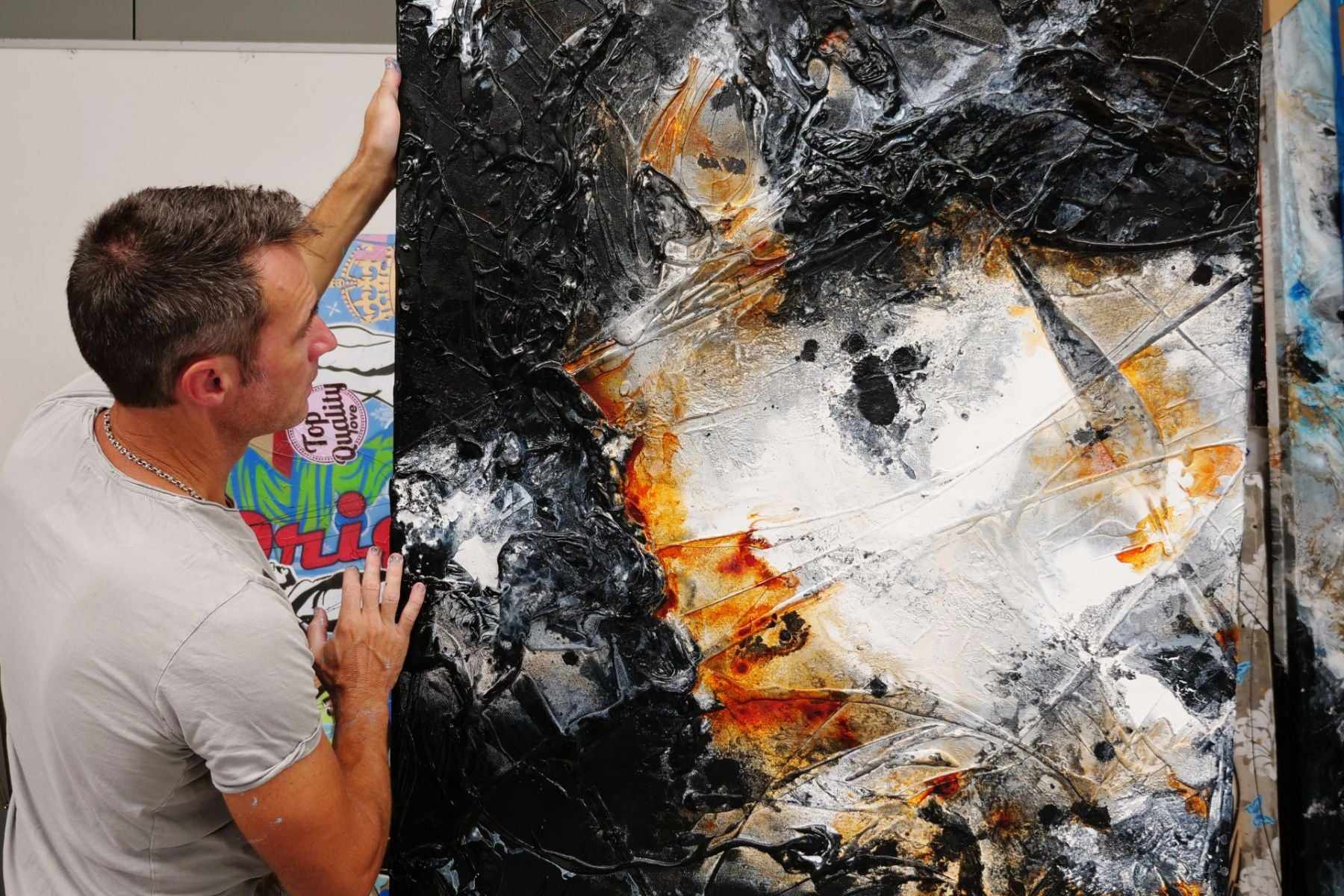 Coal Dust 140cm x 100cm Black Rusts White Textured Abstract Painting (SOLD)-Abstract-Franko-[franko_artist]-[Art]-[interior_design]-Franklin Art Studio