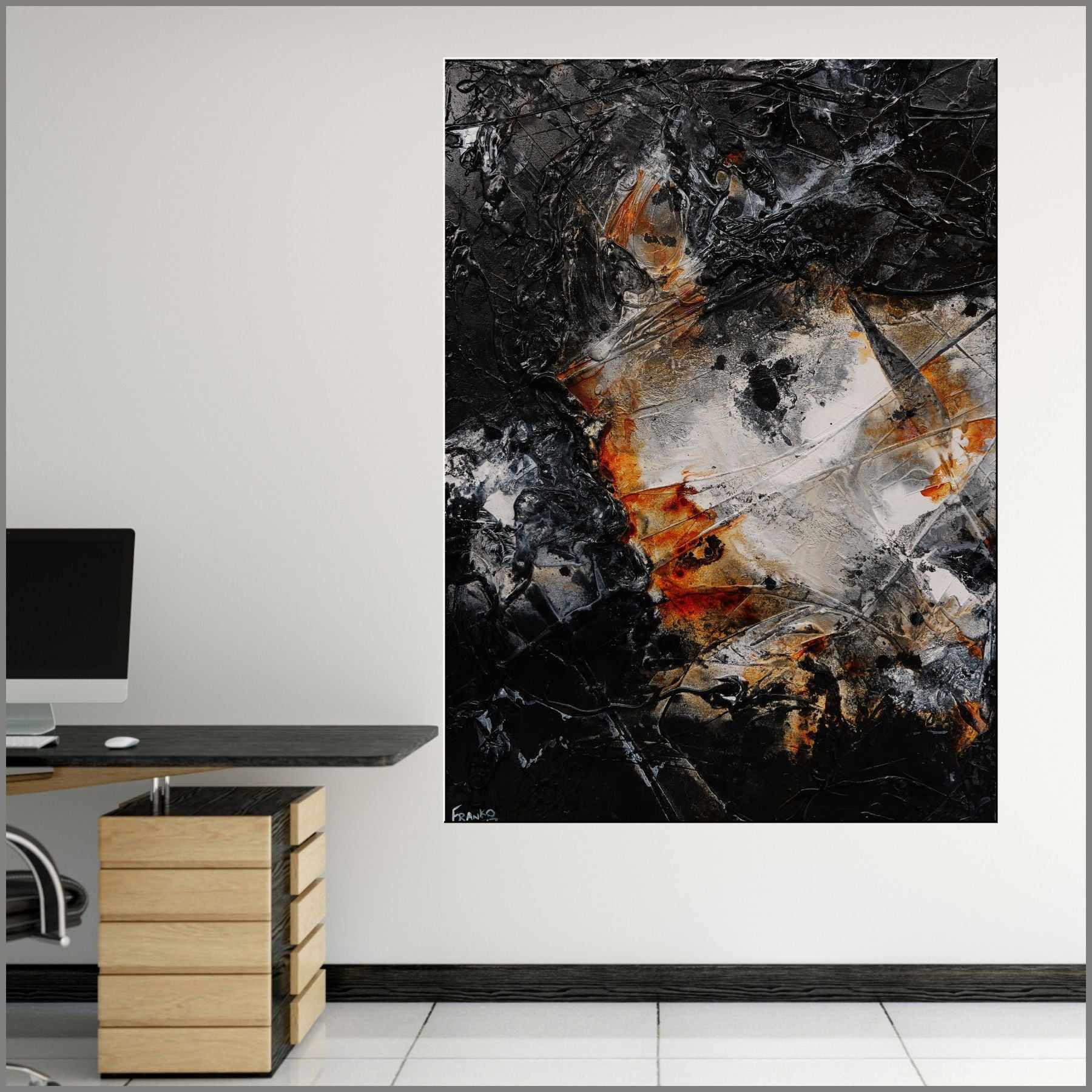 Coal Dust 140cm x 100cm Black Rusts White Textured Abstract Painting (SOLD)-Abstract-Franko-[Franko]-[huge_art]-[Australia]-Franklin Art Studio