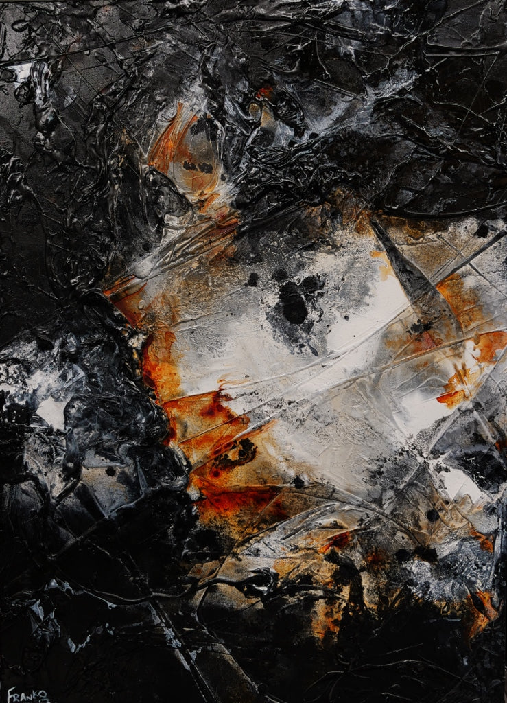Coal Dust 140cm x 100cm Black Rusts White Textured Abstract Painting (SOLD)-Abstract-Franko-[Franko]-[Australia_Art]-[Art_Lovers_Australia]-Franklin Art Studio