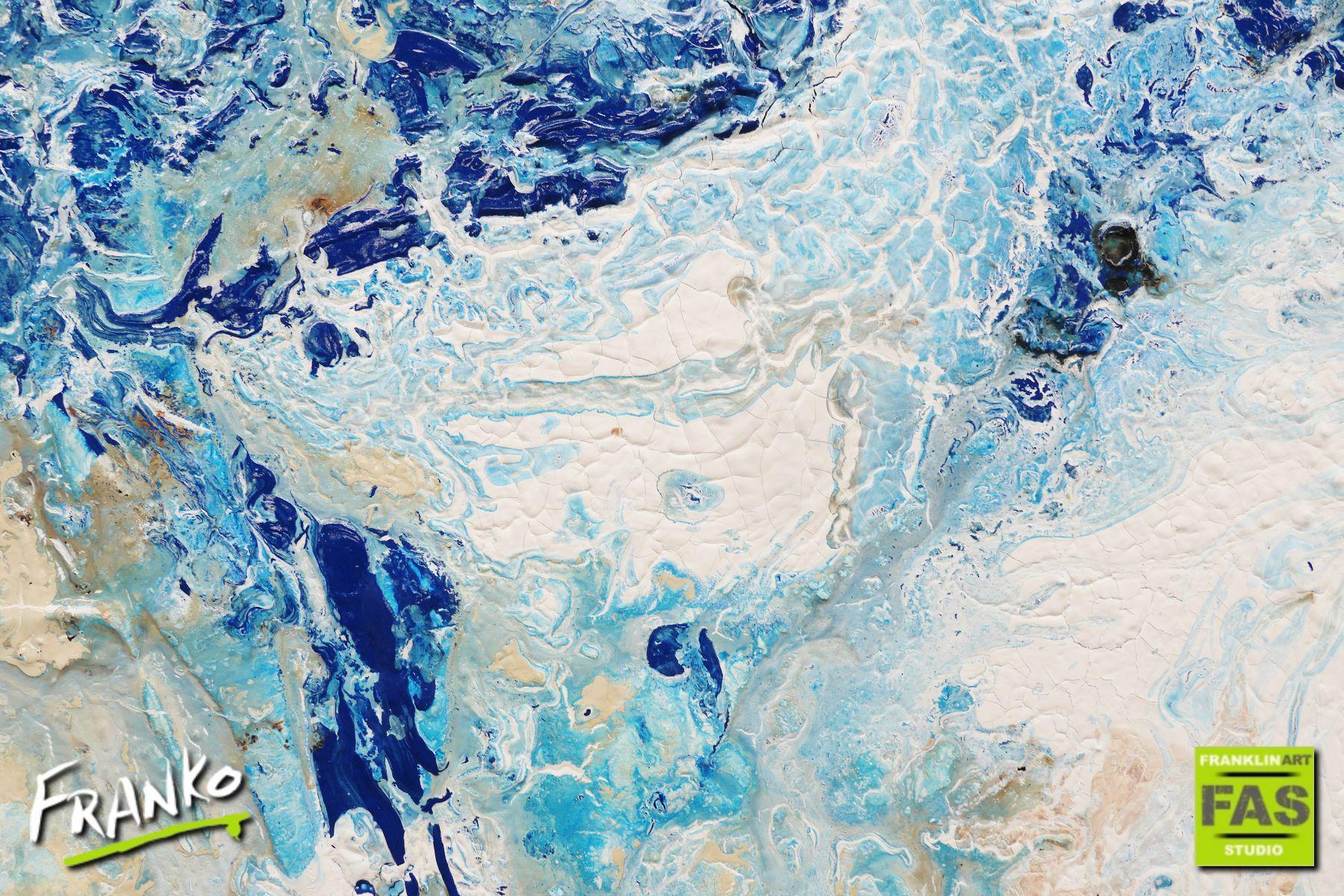 Coastal 75cm x 100cm White Blue Abstract Painting (SOLD)