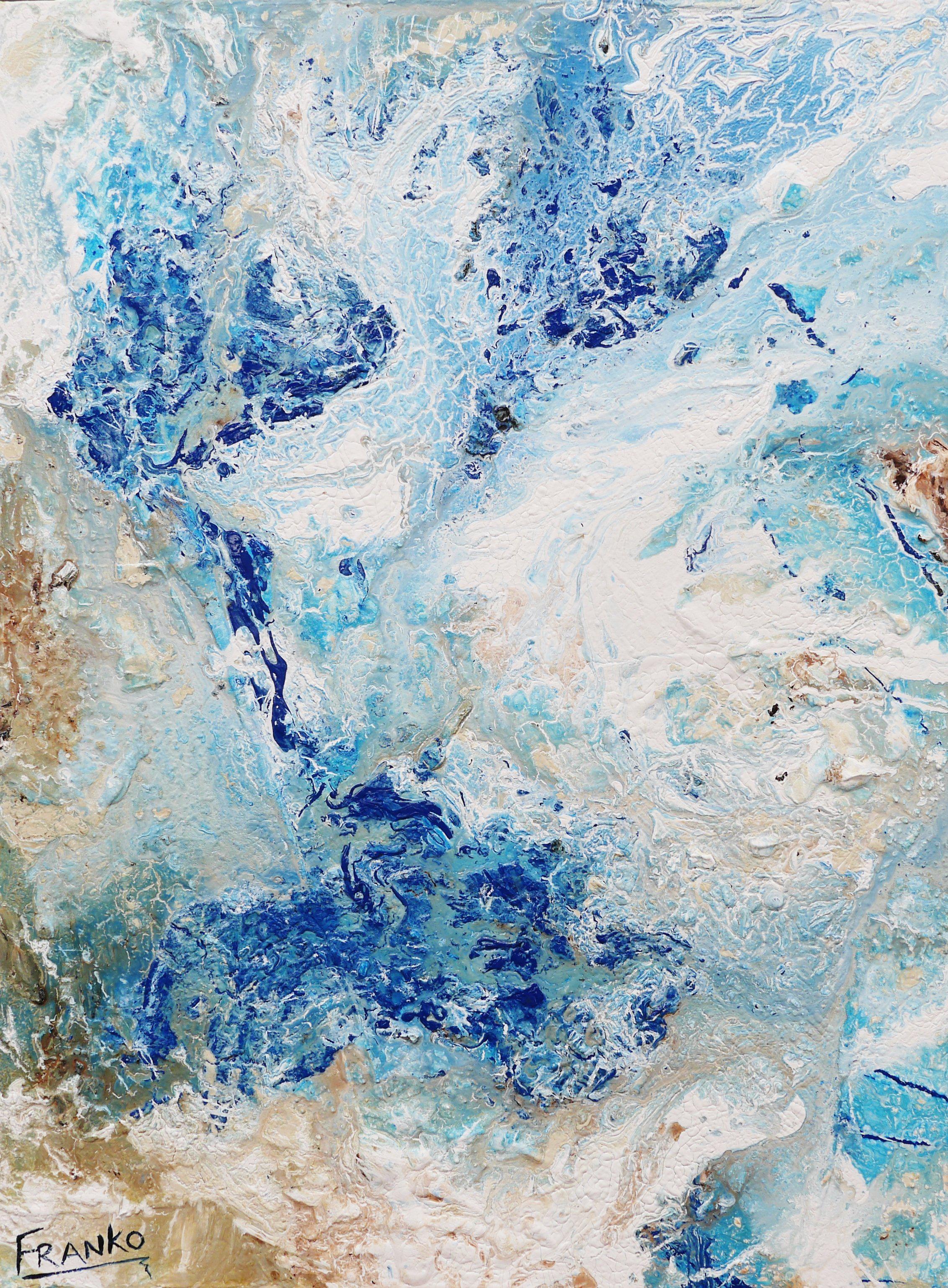 Coastal 75cm x 100cm White Blue Abstract Painting (SOLD)-Abstract-Franko-[Franko]-[Australia_Art]-[Art_Lovers_Australia]-Franklin Art Studio