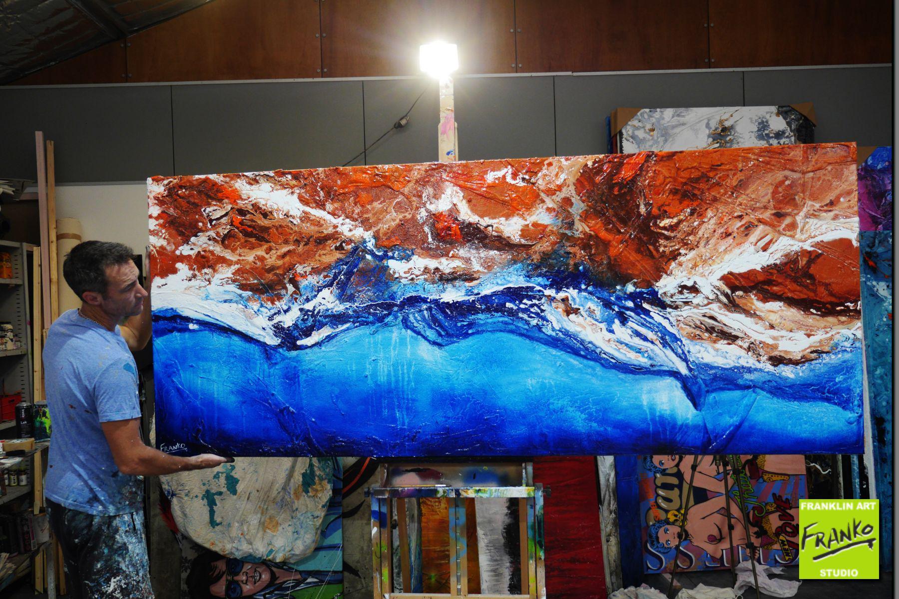 Coastal Change 240cm x 100cm Blue Brown Textured Abstract Painting (SOLD)-Abstract-Franko-[franko_artist]-[Art]-[interior_design]-Franklin Art Studio