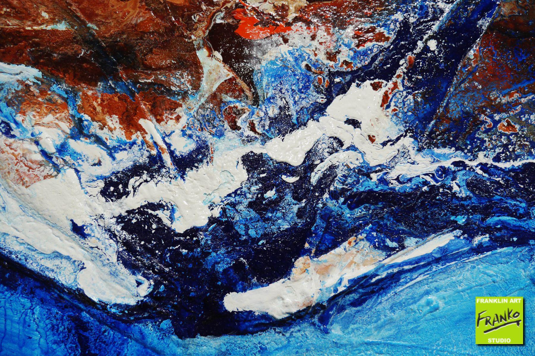 Coastal Change 240cm x 100cm Blue Brown Textured Abstract Painting (SOLD)-Abstract-[Franko]-[Artist]-[Australia]-[Painting]-Franklin Art Studio