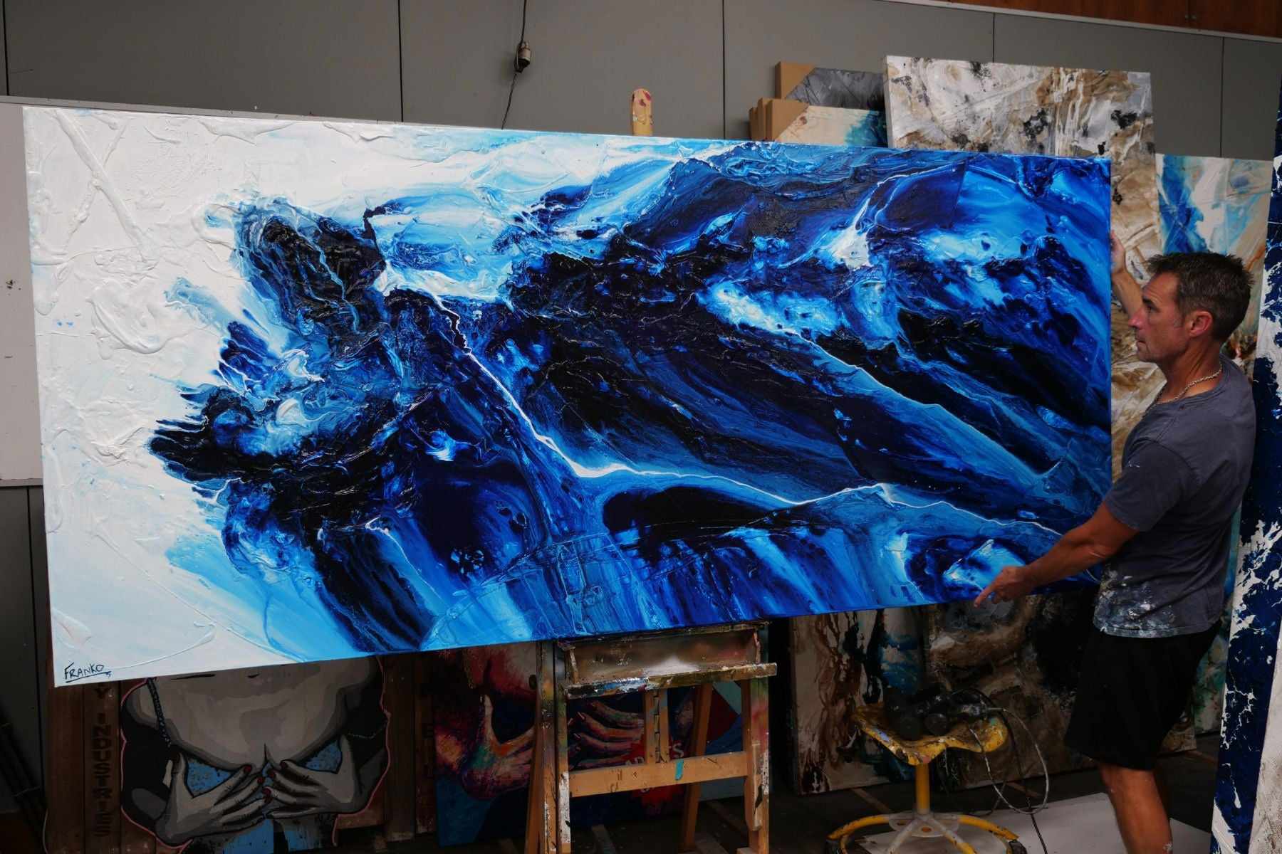 Coastal Existence 270cm x 120cm Blue White Textured Abstract Painting (SOLD)-Abstract-Franko-[franko_artist]-[Art]-[interior_design]-Franklin Art Studio