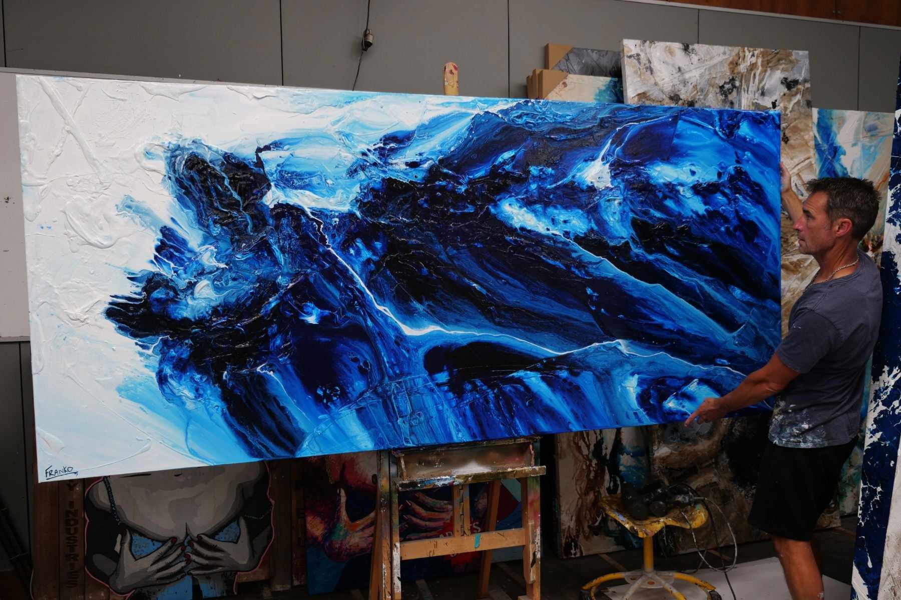 Coastal Existence 270cm x 120cm Blue White Textured Abstract Painting (SOLD)-Abstract-[Franko Artist]-[Gold Coast]-[Brisbane]-[Huge]-Franklin Art Studio