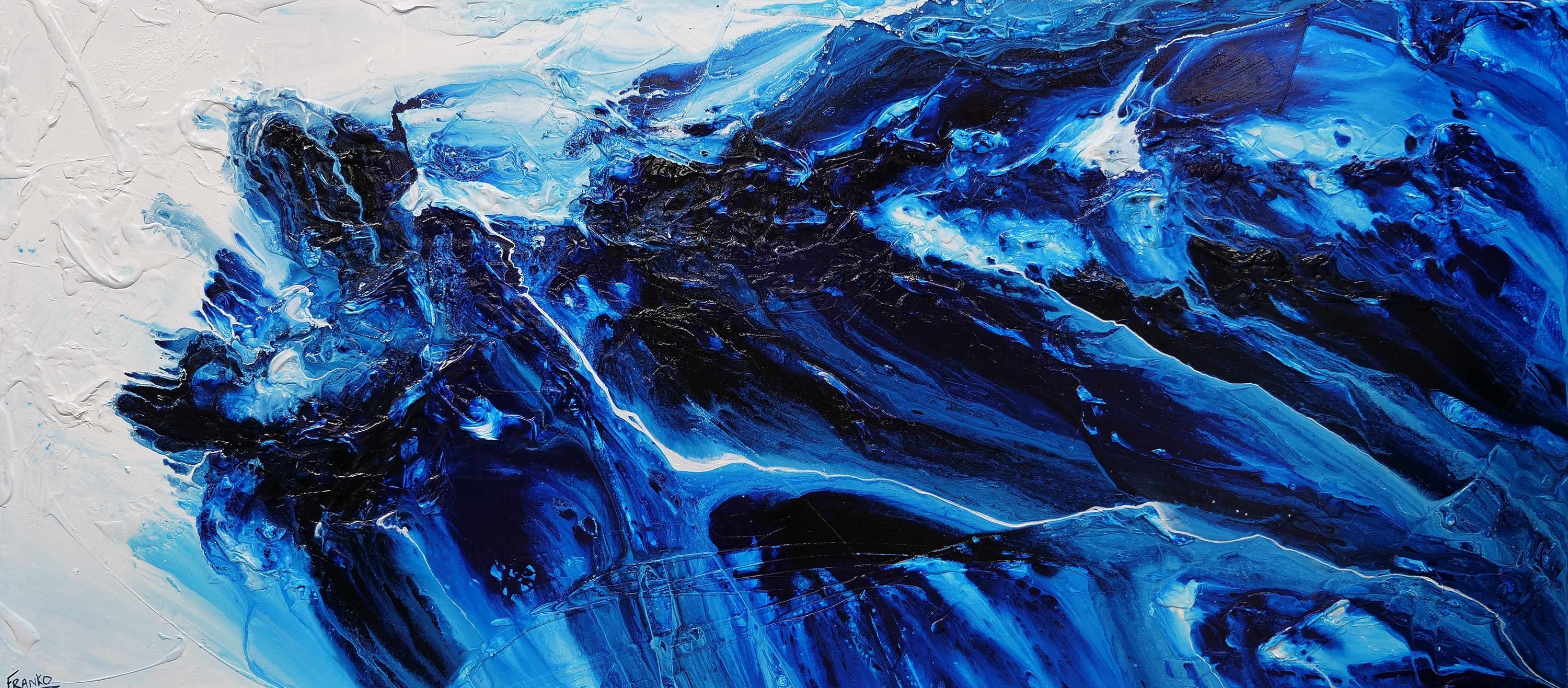 Coastal Existence 270cm x 120cm Blue White Textured Abstract Painting (SOLD)-Abstract-[Franko ]-[Gallery]-[popular]-[Australia]-Franklin Art Studio