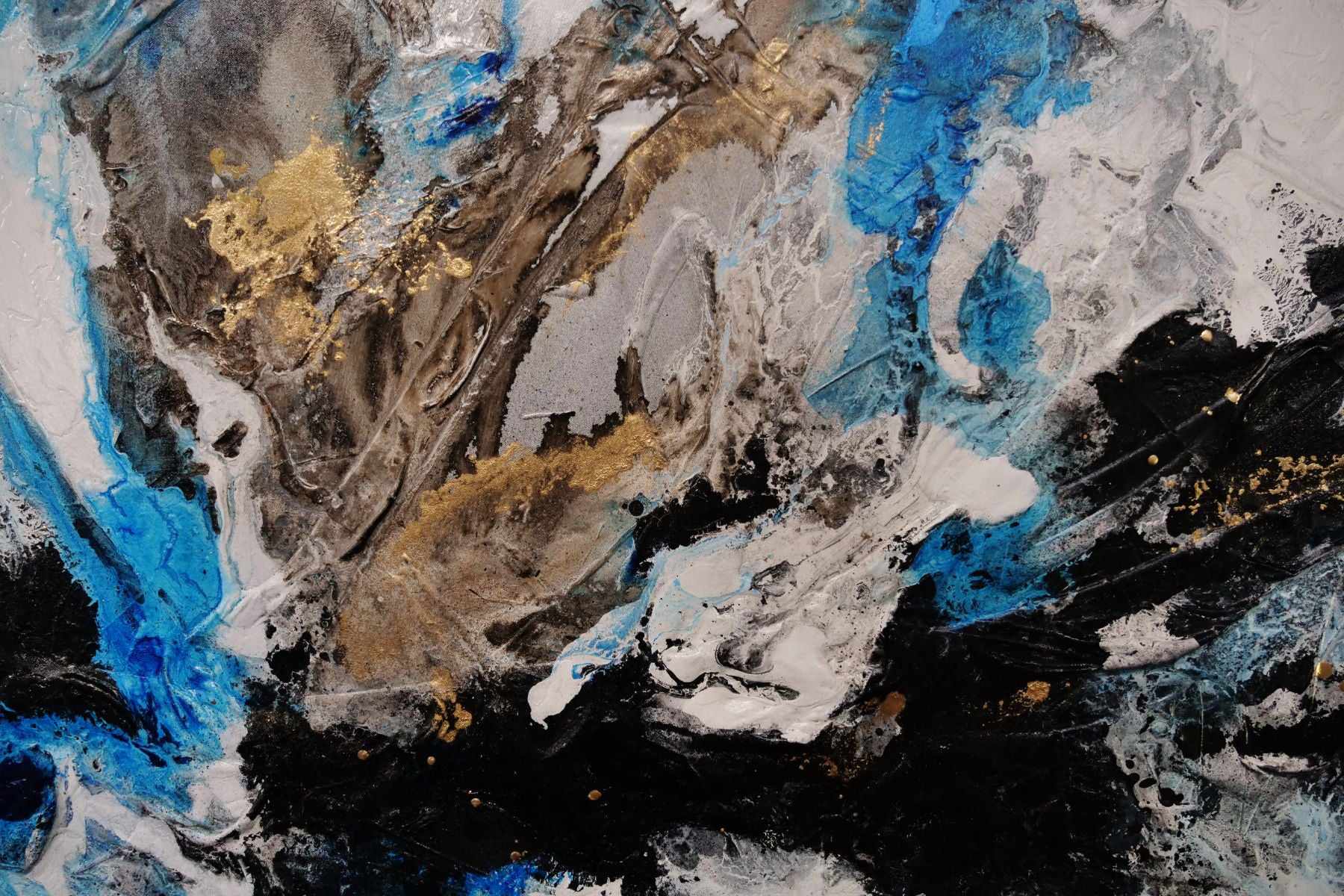 Coastal Grunge 250cm x 150cm Metallic Gold Blue Textured Abstract Painting (SOLD)
