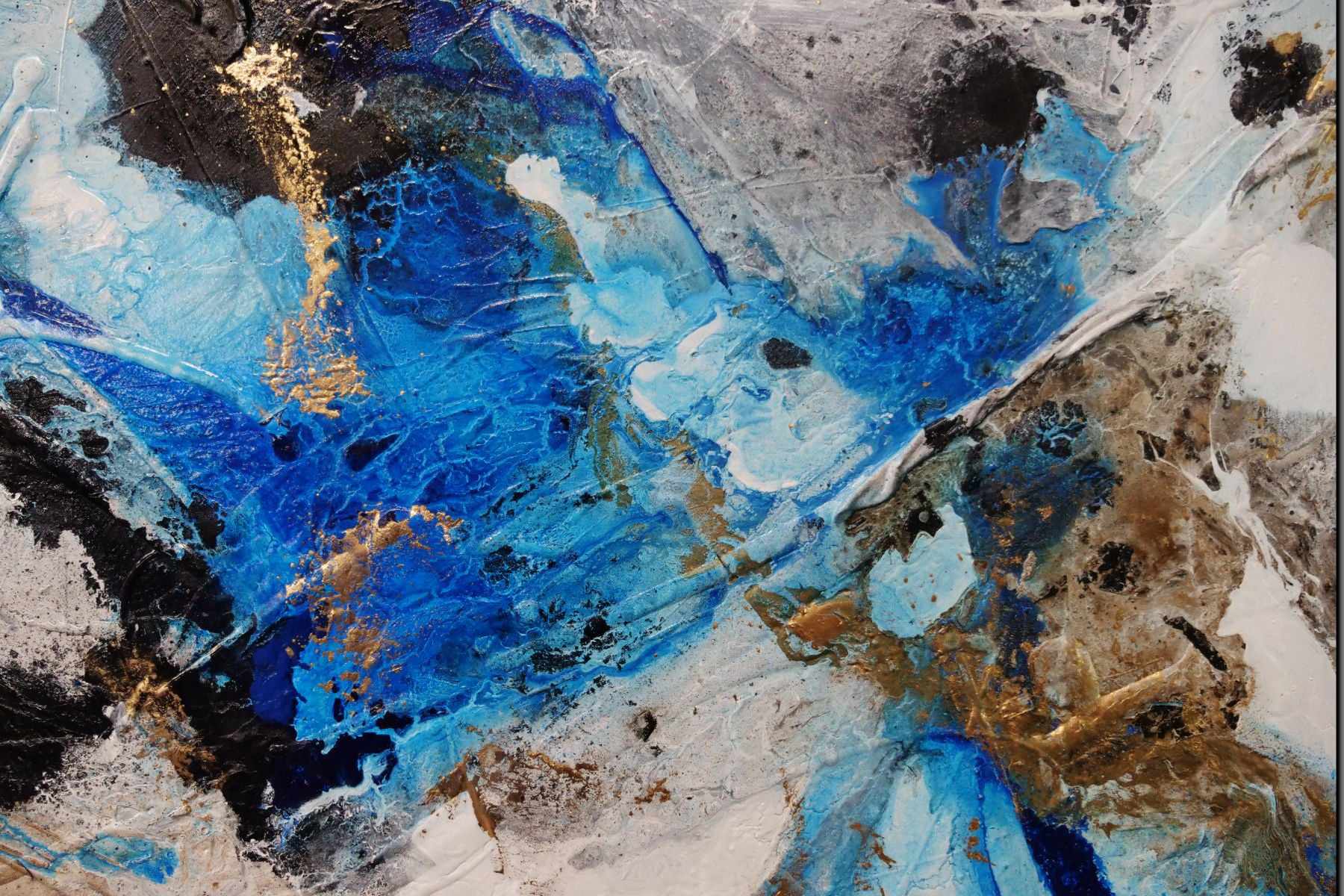 Coastal Grunge 250cm x 150cm Metallic Gold Blue Textured Abstract Painting (SOLD)-Abstract-[Franko]-[Artist]-[Australia]-[Painting]-Franklin Art Studio