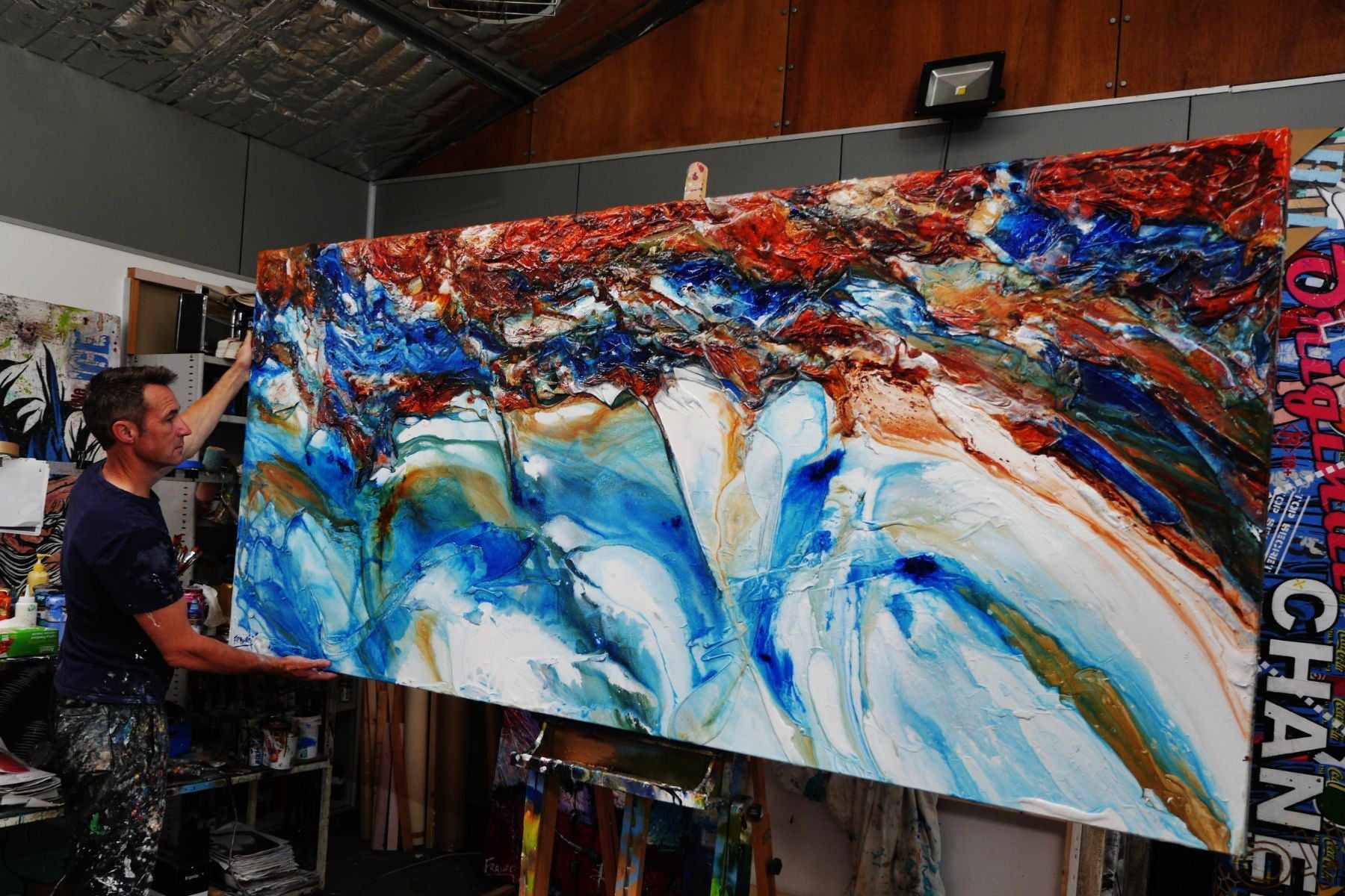 Coastal Heart 270cm x 120cm Blue Orange White Textured Abstract Painting (SOLD)-Abstract-Franko-[franko_artist]-[Art]-[interior_design]-Franklin Art Studio