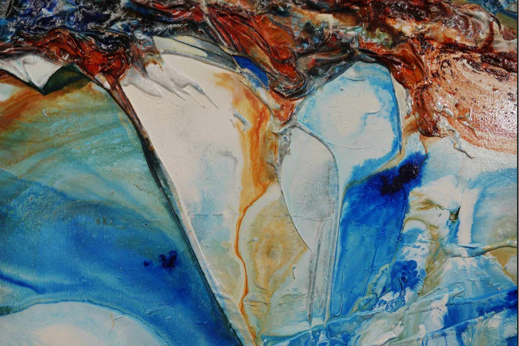 Coastal Heart 270cm x 120cm Blue Orange White Textured Abstract Painting (SOLD)