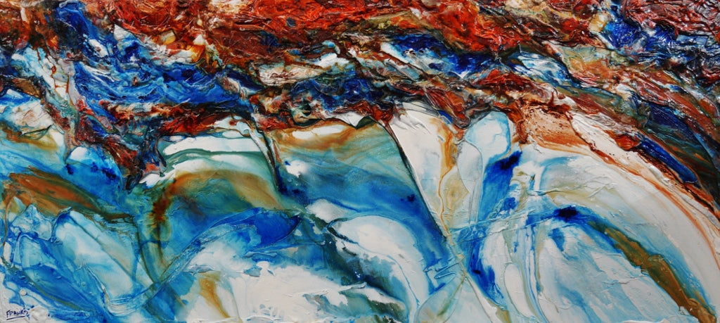 Coastal Heart 270cm x 120cm Blue Orange White Textured Abstract Painting (SOLD)-Abstract-Franko-[Franko]-[Australia_Art]-[Art_Lovers_Australia]-Franklin Art Studio