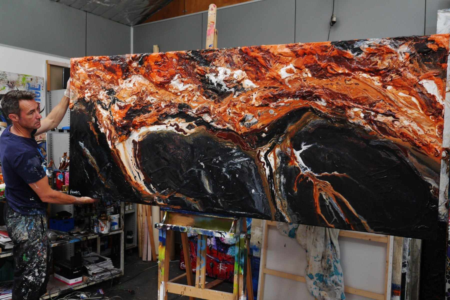Coastal Oxide 240cm x 100cm Black Brown Textured Abstract Painting (SOLD)-Abstract-Franko-[franko_artist]-[Art]-[interior_design]-Franklin Art Studio