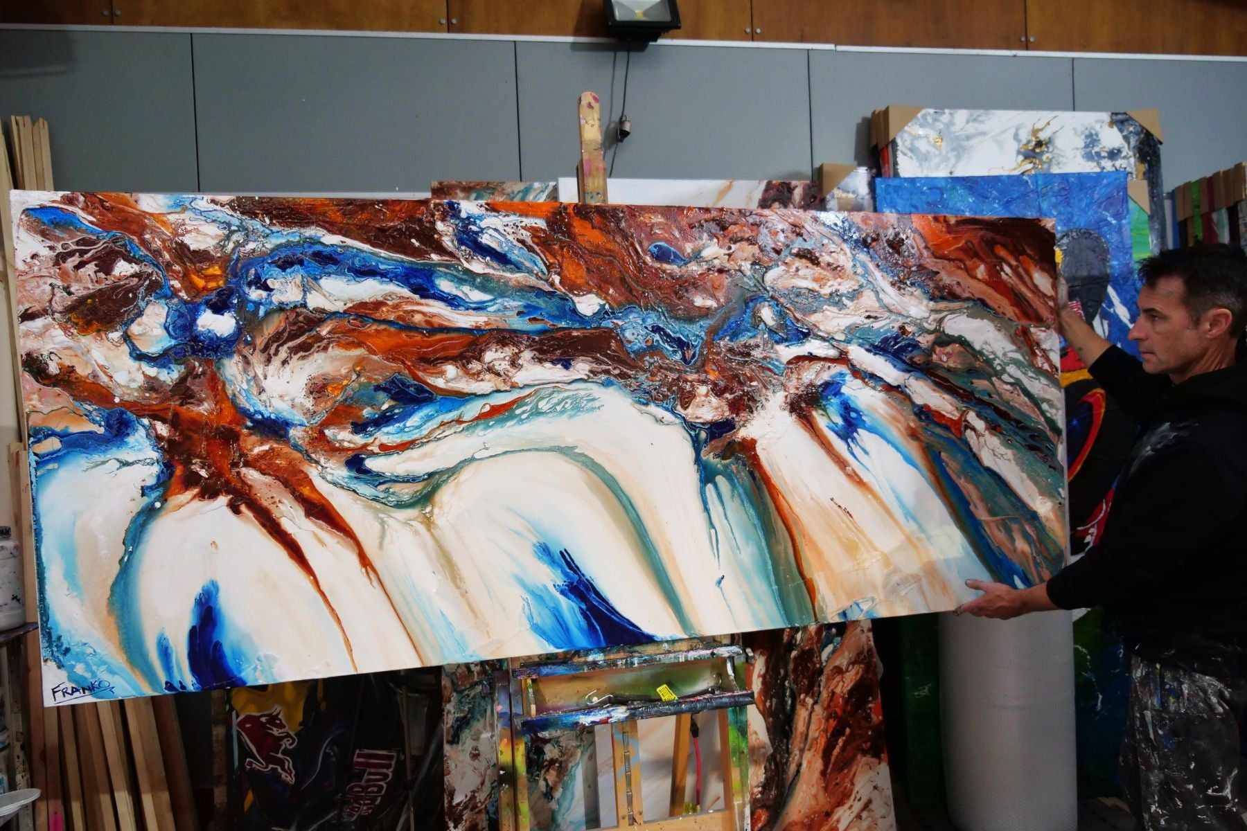 Coastal Rapture 240cm x 100cm Blue Oxide White Textured Abstract Painting (SOLD TRACEY)-Abstract-[Franko Artist]-[Gold Coast]-[Brisbane]-[Huge]-Franklin Art Studio