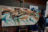 Coastal Rapture 270cm x 120cm Teal Oxide White Textured Abstract Painting (SOLD)-Abstract-Franko-[franko_artist]-[Art]-[interior_design]-Franklin Art Studio