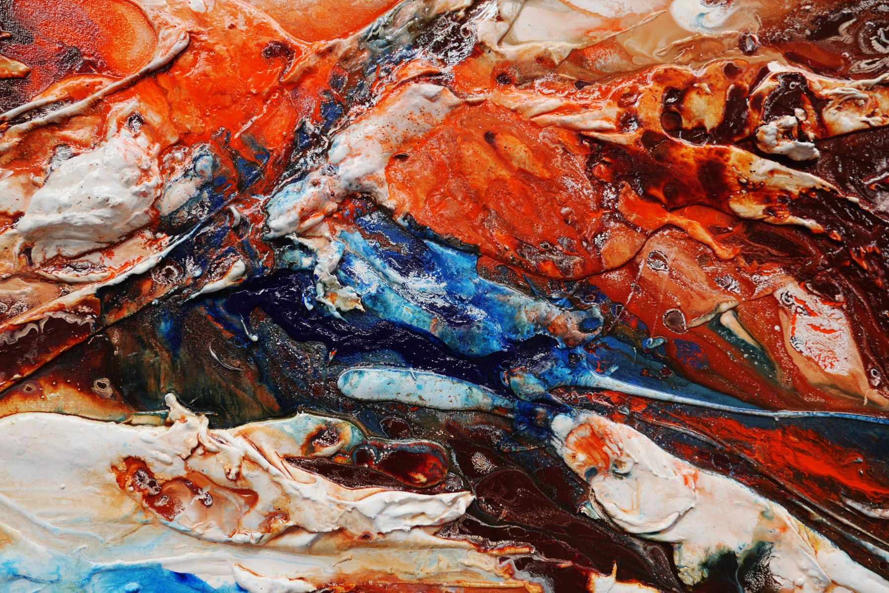 Coastal Resonance 240cm x 100cm White Blue Orange Abstract Painting (SOLD)