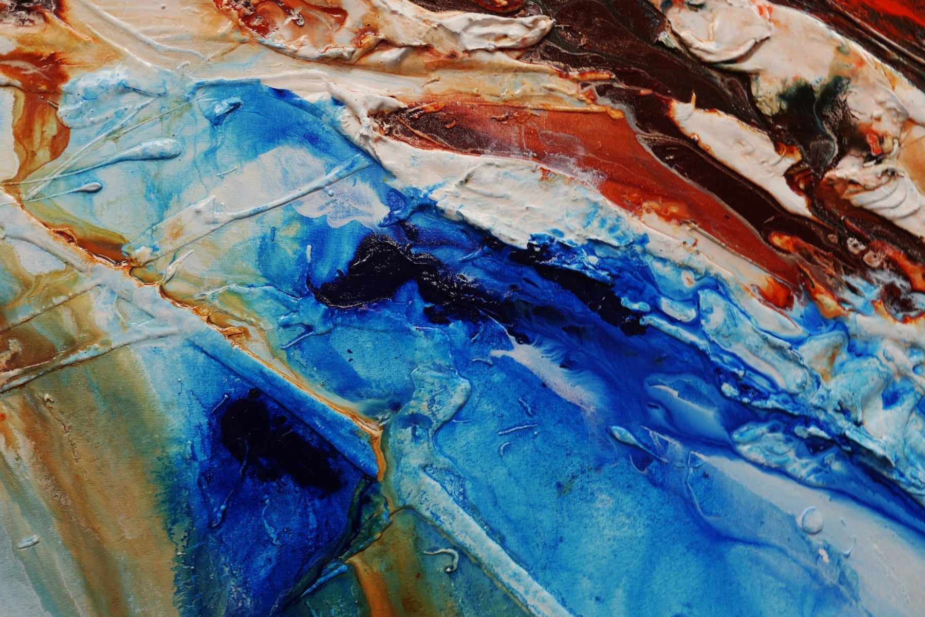 Coastal Resonance 240cm x 100cm White Blue Orange Abstract Painting (SOLD)