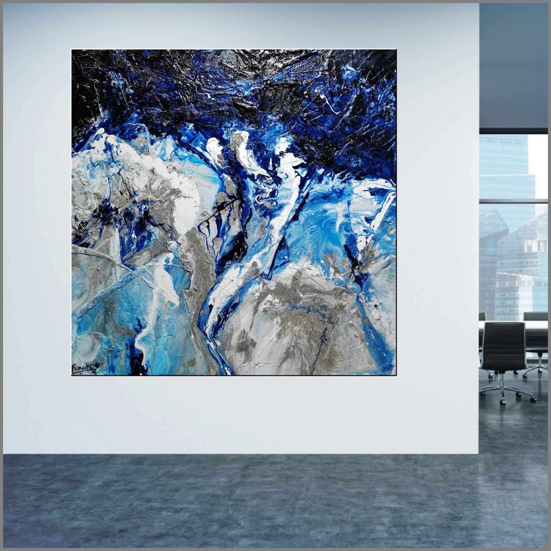 Coastal Significance 150cm x 150cm Blue Textured Abstract Painting (SOLD)-Abstract-Franko-[Franko]-[huge_art]-[Australia]-Franklin Art Studio