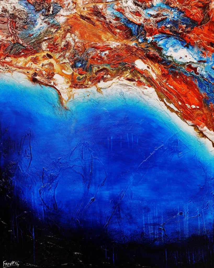 Coastal Silk 120cm x 150cm Blue Orange Textured Abstract Painting (sold Glenn) (SOLD)-Abstract-Franko-[Franko]-[Australia_Art]-[Art_Lovers_Australia]-Franklin Art Studio