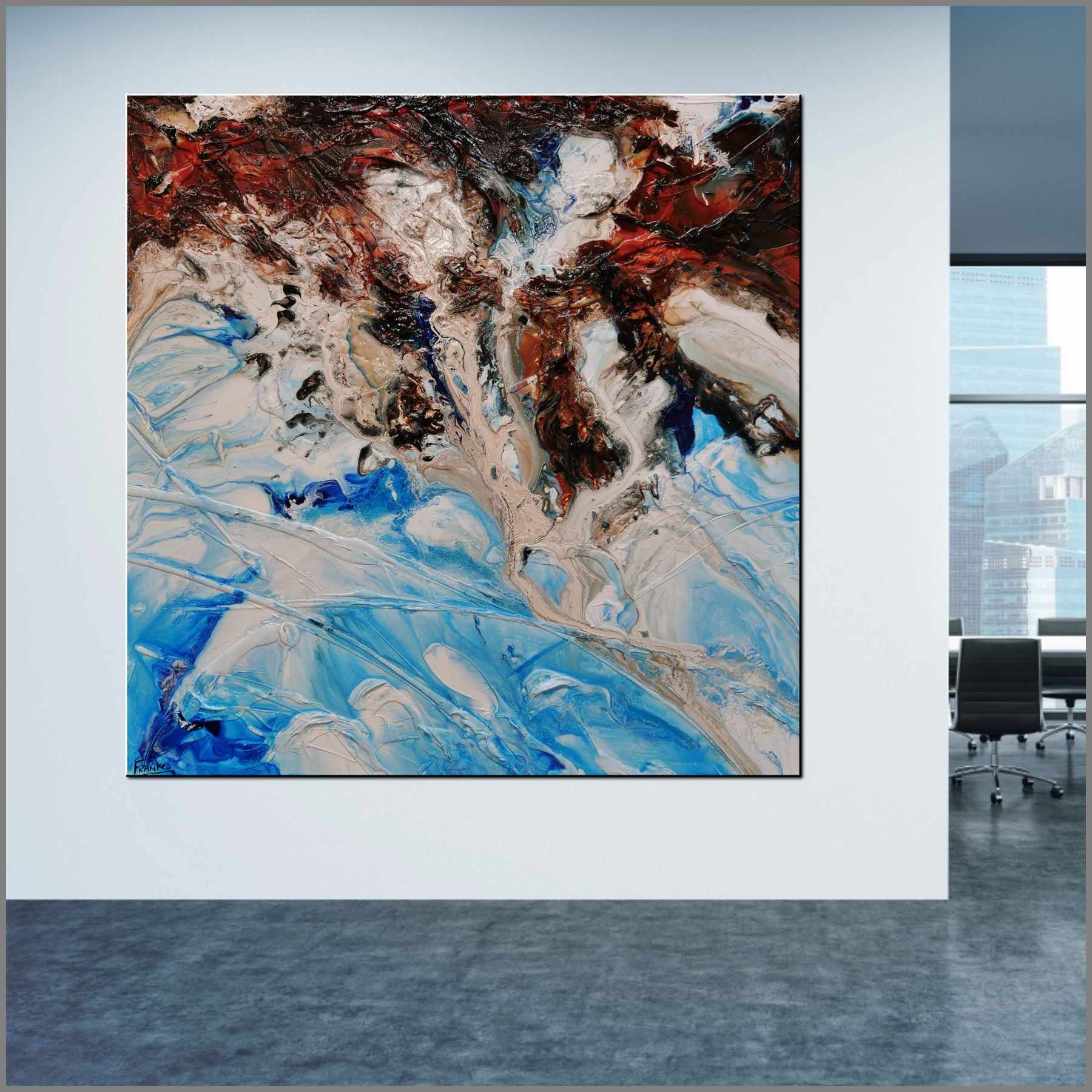 Coastal Umber 150cm x 150cm Blue Umber White Textured Abstract Painting (SOLD)-Abstract-Franko-[Franko]-[huge_art]-[Australia]-Franklin Art Studio