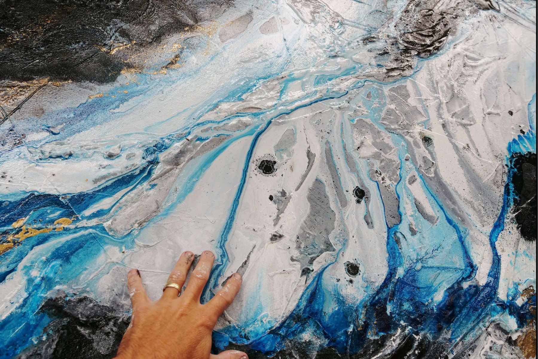 Cobalt Barracuda 250cm x 150cm Blue White Textured Abstract Painting (SOLD)