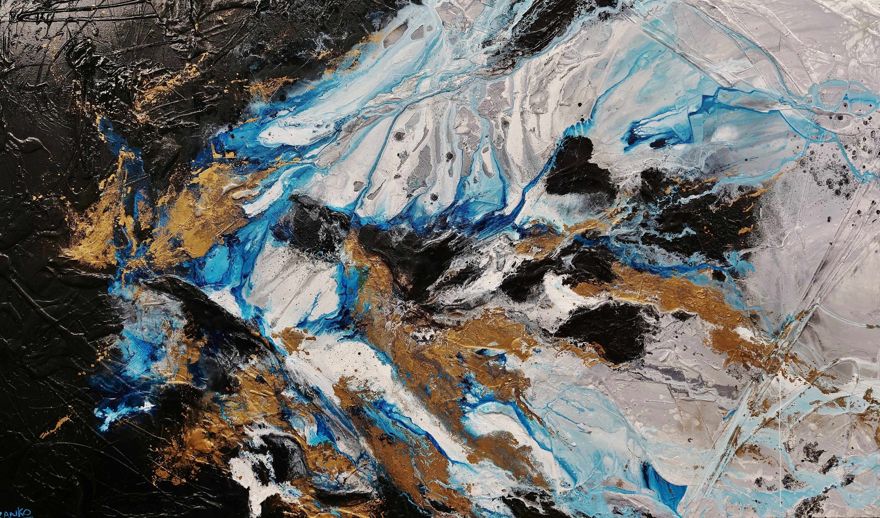 Cobalt Barracuda 250cm x 150cm Blue White Textured Abstract Painting (SOLD)-Abstract-Franko-[Franko]-[Australia_Art]-[Art_Lovers_Australia]-Franklin Art Studio