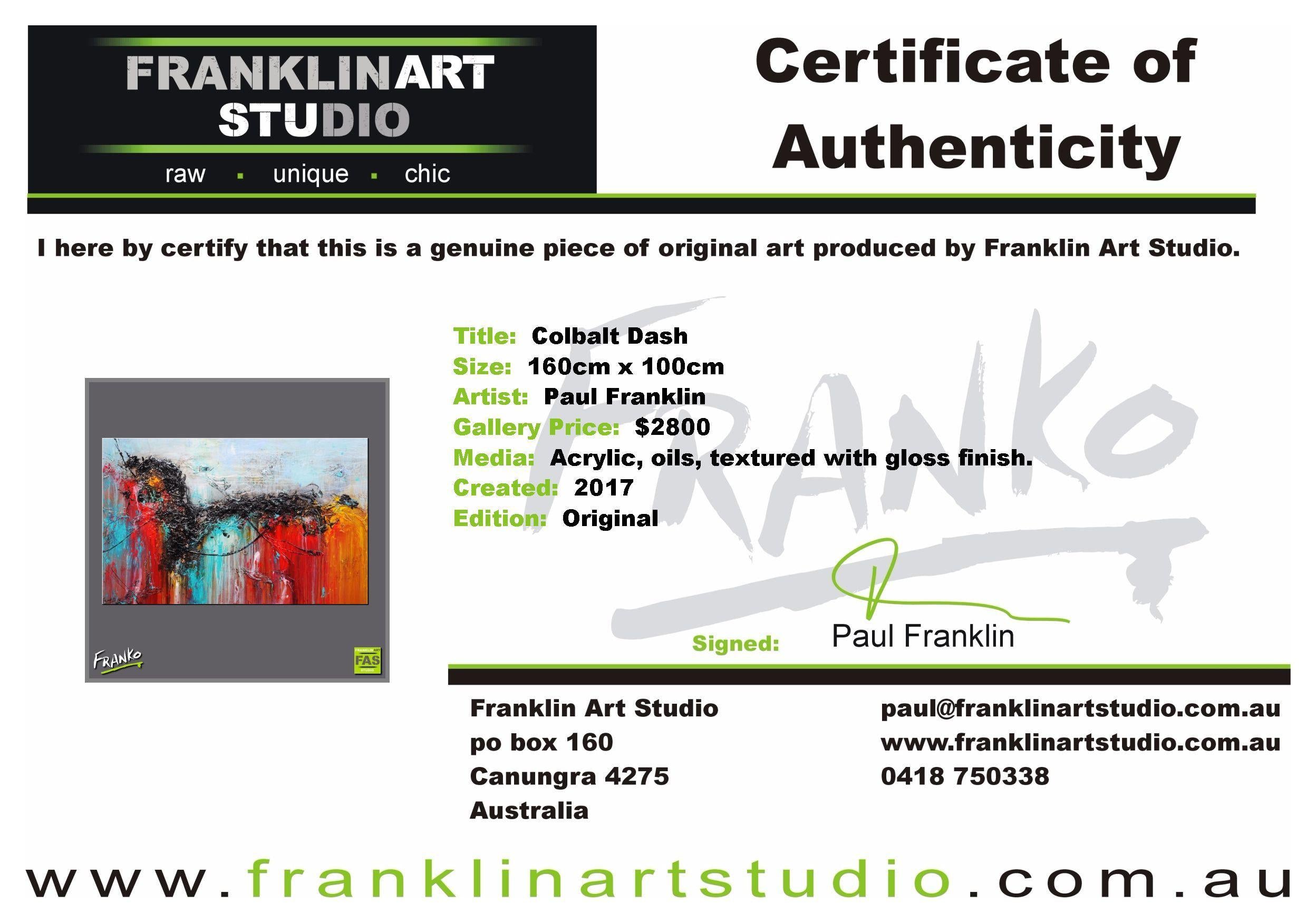 Cobalt Dash 160cm x 100cm Teal Red Abstract Painting (SOLD)-abstract-[Franko Artist]-[Cheryl]-[Wendy]-[Gabriela]-Franklin Art Studio