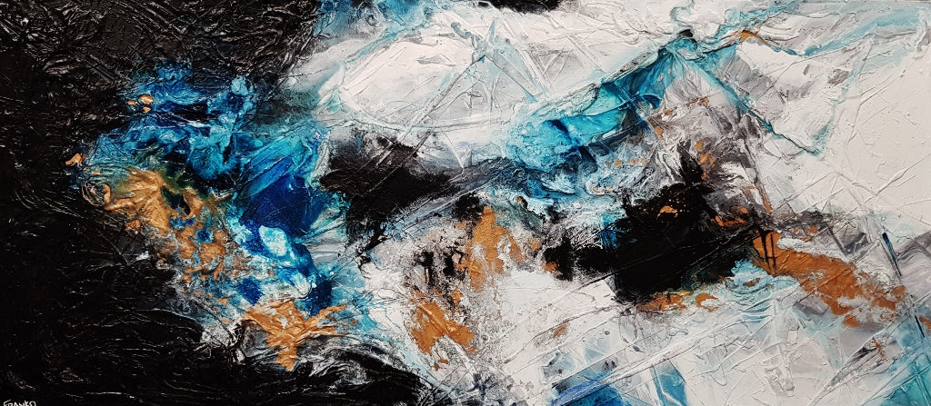 Cobalt Marble 270cm x 120cm Black Blue White Textured Abstract Painting (SOLD)-Abstract-Franko-[Franko]-[Australia_Art]-[Art_Lovers_Australia]-Franklin Art Studio