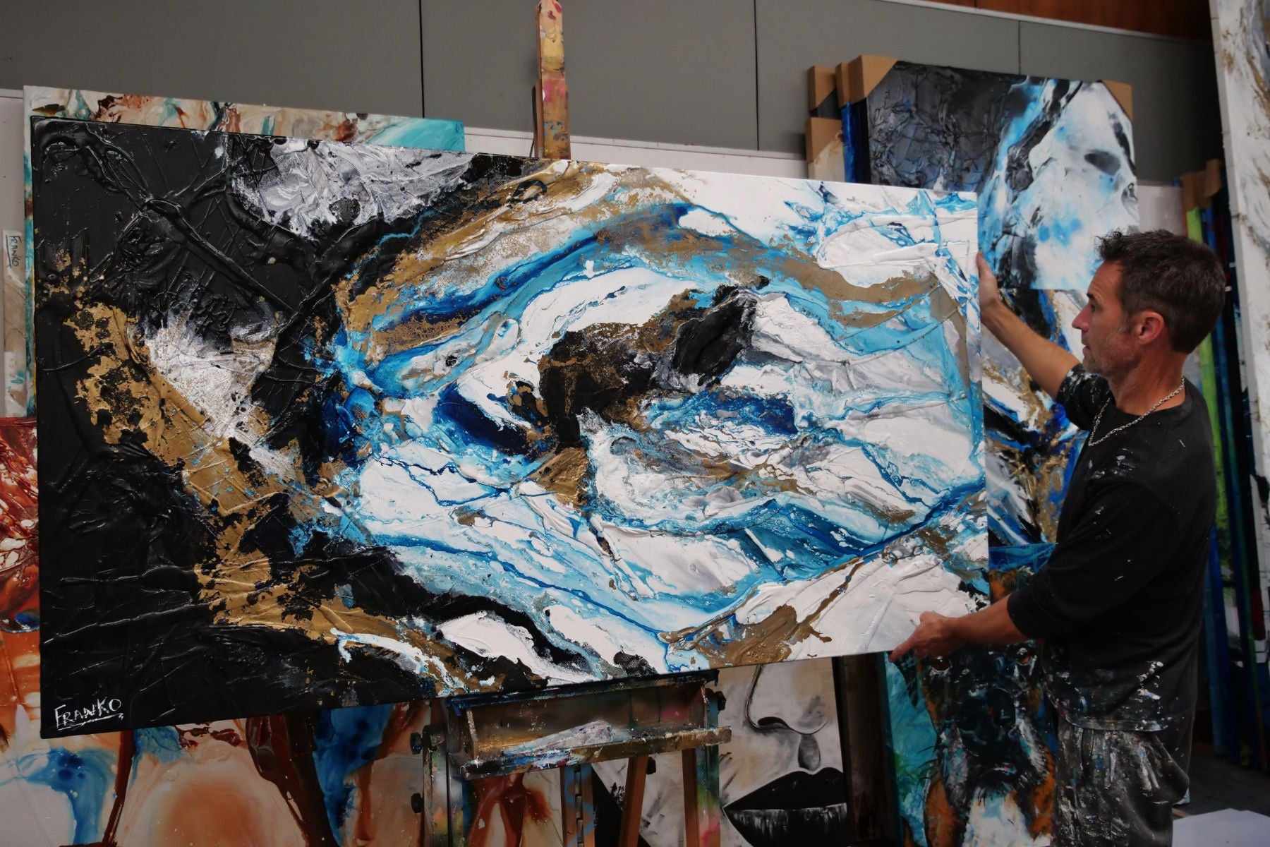 Cobalt Pearl 190cm x 100cm Blue Black Textured Abstract Painting (SOLD)-Abstract-Franko-[franko_artist]-[Art]-[interior_design]-Franklin Art Studio