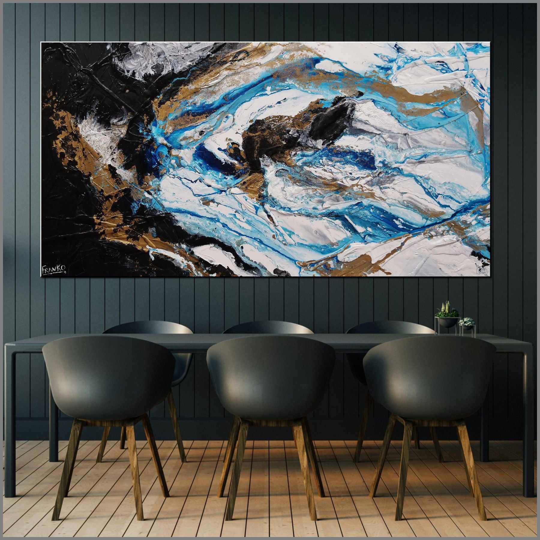 Cobalt Pearl 190cm x 100cm Blue Black Textured Abstract Painting (SOLD)-Abstract-Franko-[Franko]-[huge_art]-[Australia]-Franklin Art Studio