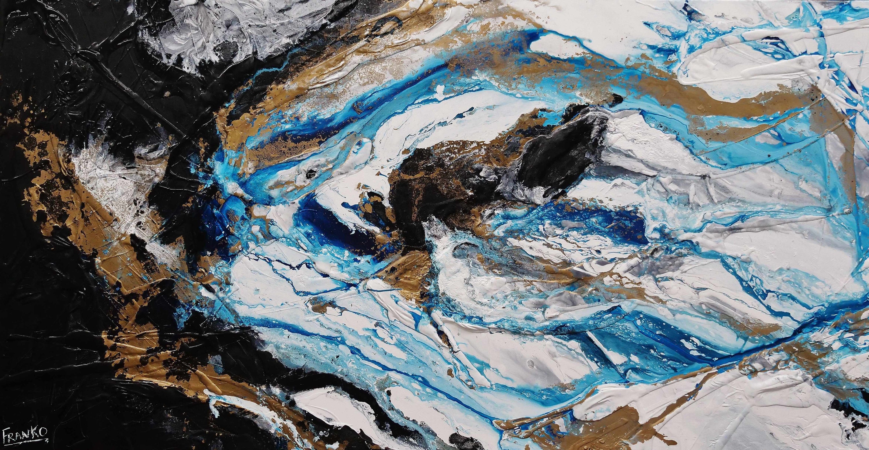 Cobalt Pearl 190cm x 100cm Blue Black Textured Abstract Painting (SOLD)-Abstract-Franko-[Franko]-[Australia_Art]-[Art_Lovers_Australia]-Franklin Art Studio