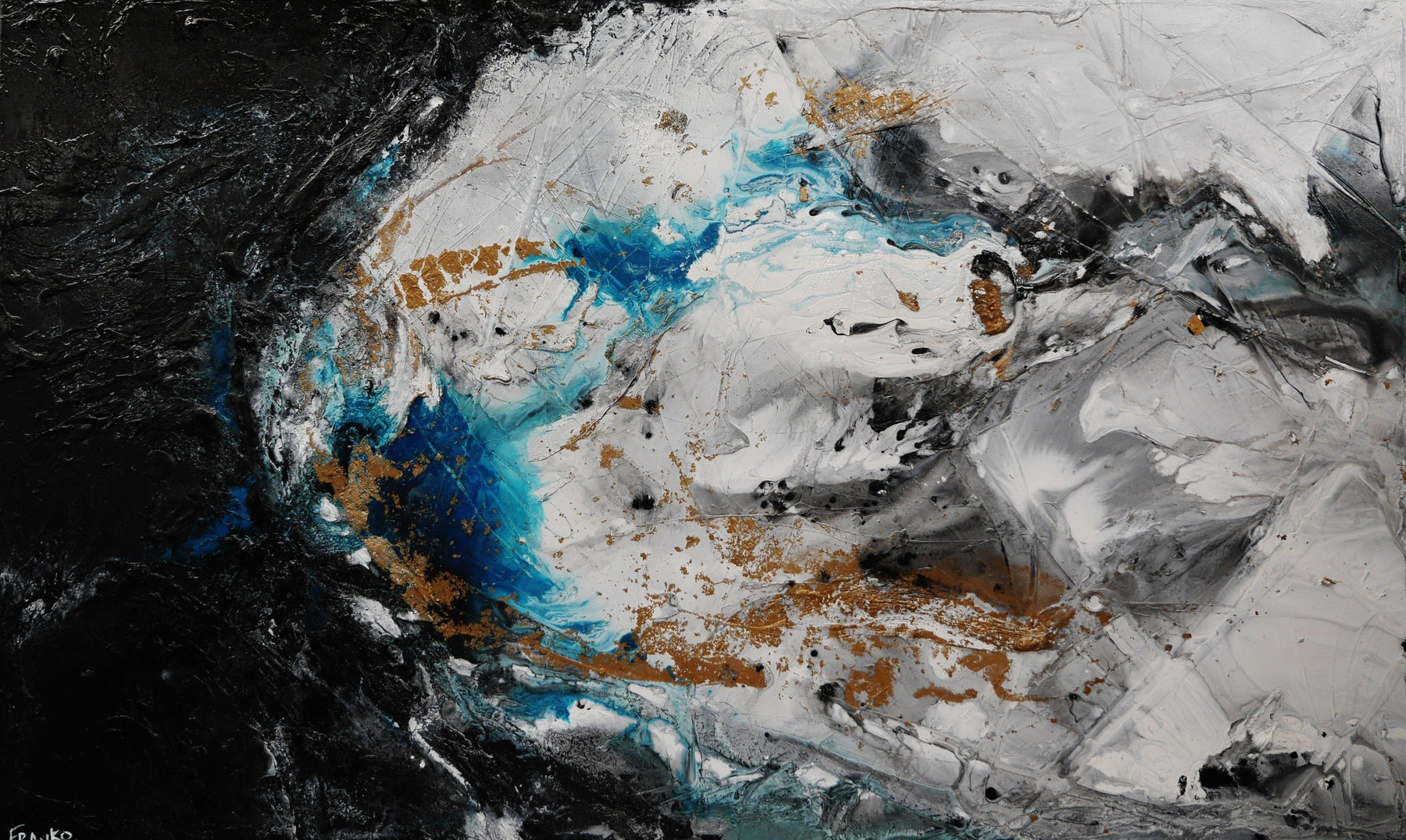 Cobalt Persuasion 250cm x 150cm Black Grey Cobalt Textured Abstract Painting (SOLD)-Abstract-Franko-[Franko]-[Australia_Art]-[Art_Lovers_Australia]-Franklin Art Studio