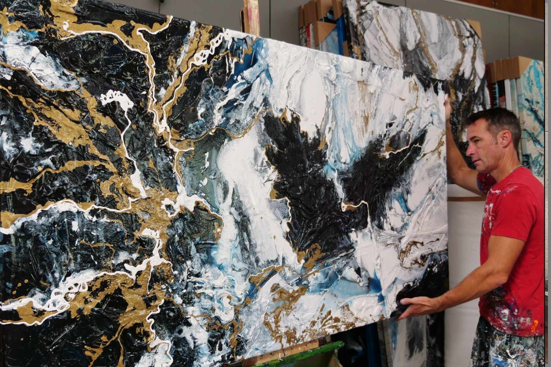 Cobalt Ransom 190cm x 100cm Black Metallic Gold Blue Textured Abstract Painting (SOLD)-Abstract-[Franko Artist]-[Gold Coast]-[Brisbane]-[Huge]-Franklin Art Studio