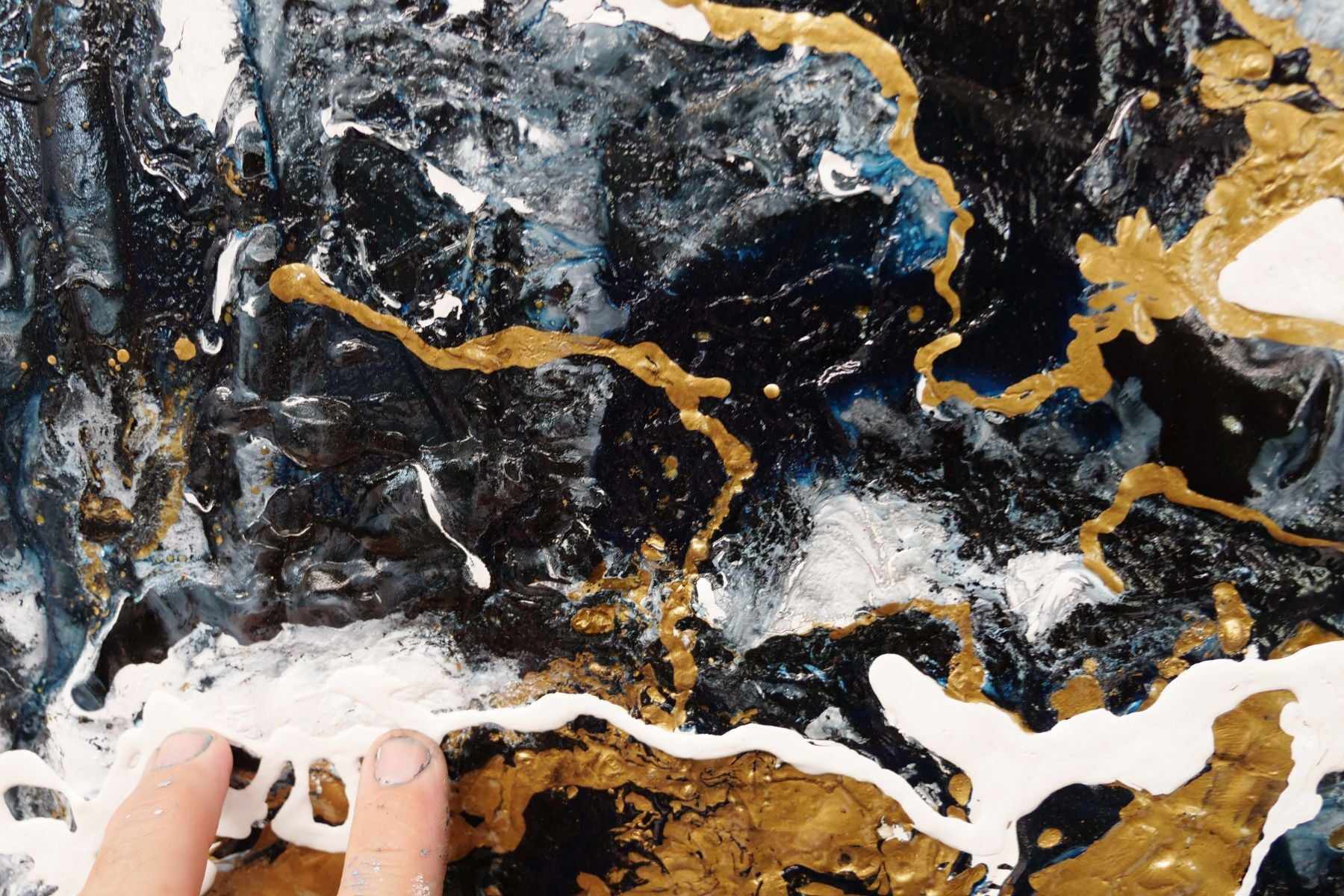 Cobalt Ransom 190cm x 100cm Black Metallic Gold Blue Textured Abstract Painting (SOLD)