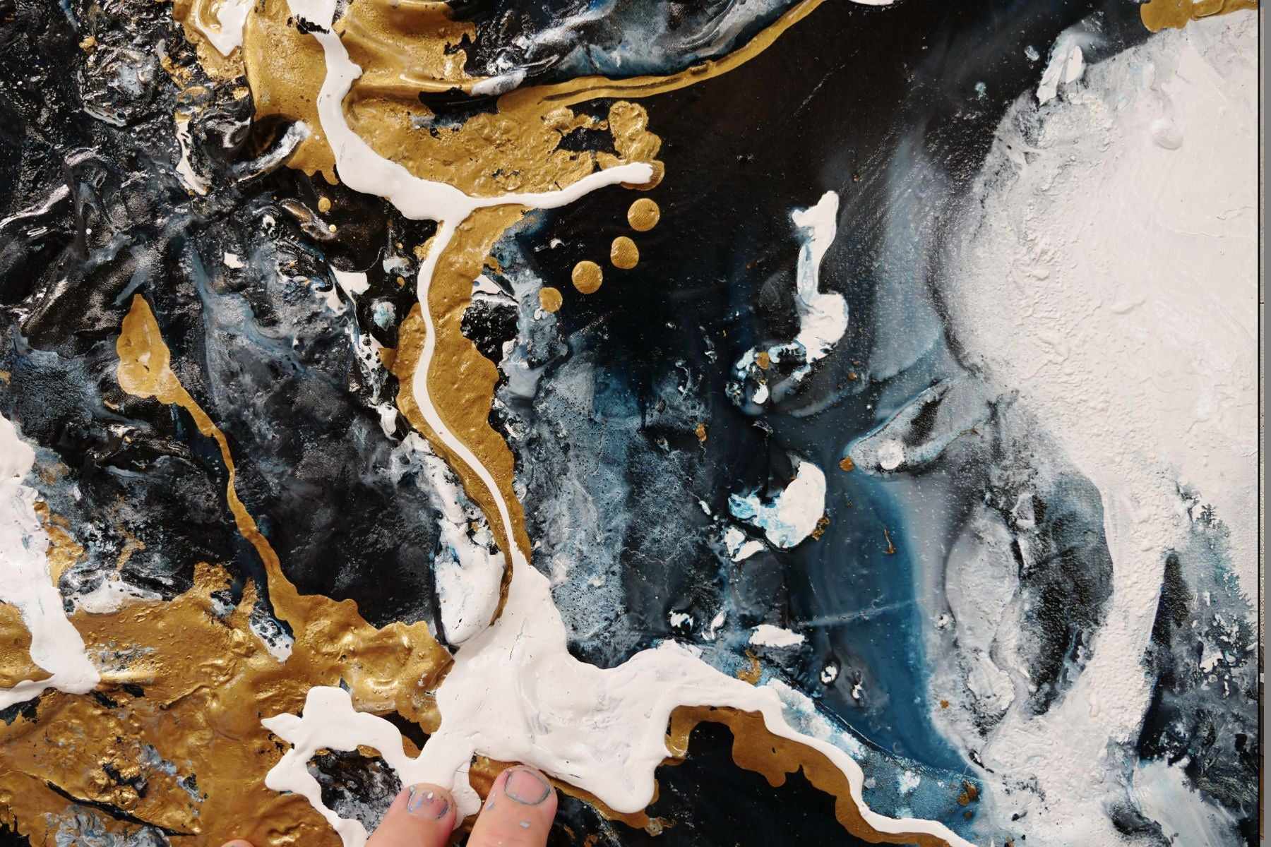 Cobalt Ransom 190cm x 100cm Black Metallic Gold Blue Textured Abstract Painting (SOLD)