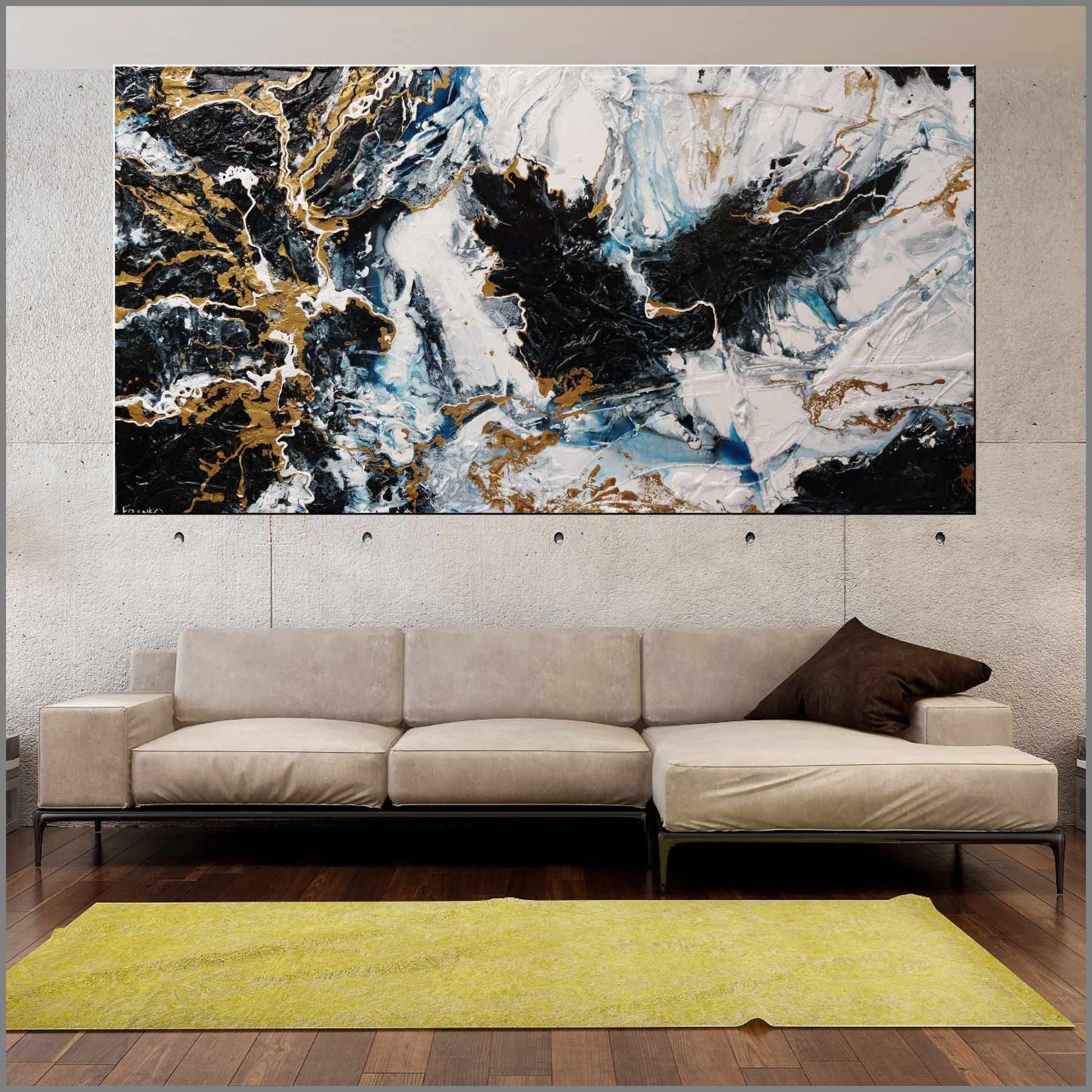 Cobalt Ransom 190cm x 100cm Black Metallic Gold Blue Textured Abstract Painting (SOLD)-Abstract-Franko-[huge]-[Australian]-[best Selling]-Franklin Art Studio