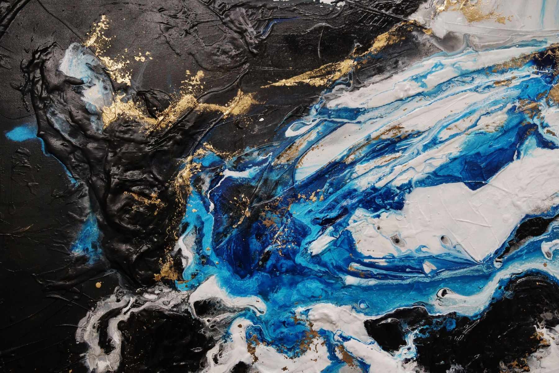 Cobalt Reign 270cm x 120cm Black Blue Gold Textured Abstract Painting (SOLD)