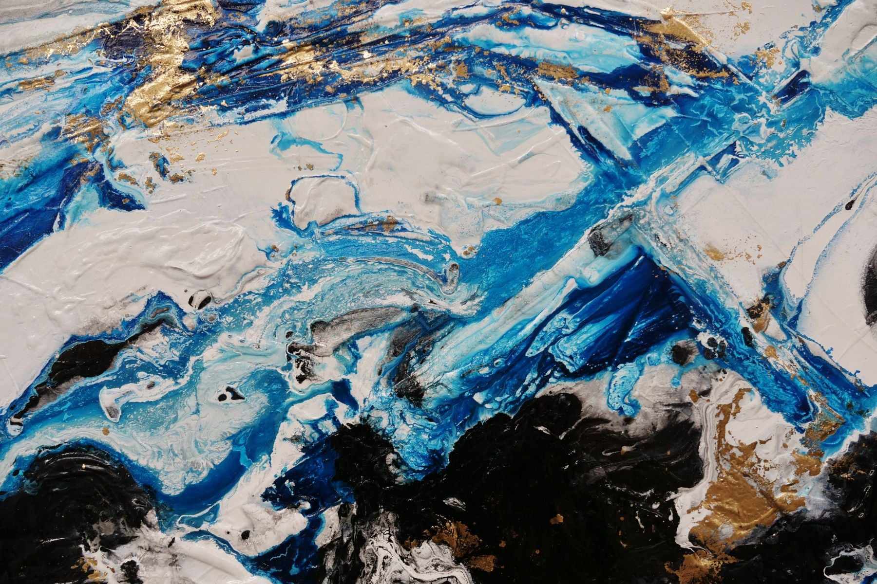 Cobalt Reign 270cm x 120cm Black Blue Gold Textured Abstract Painting (SOLD)-Abstract-[Franko]-[Artist]-[Australia]-[Painting]-Franklin Art Studio