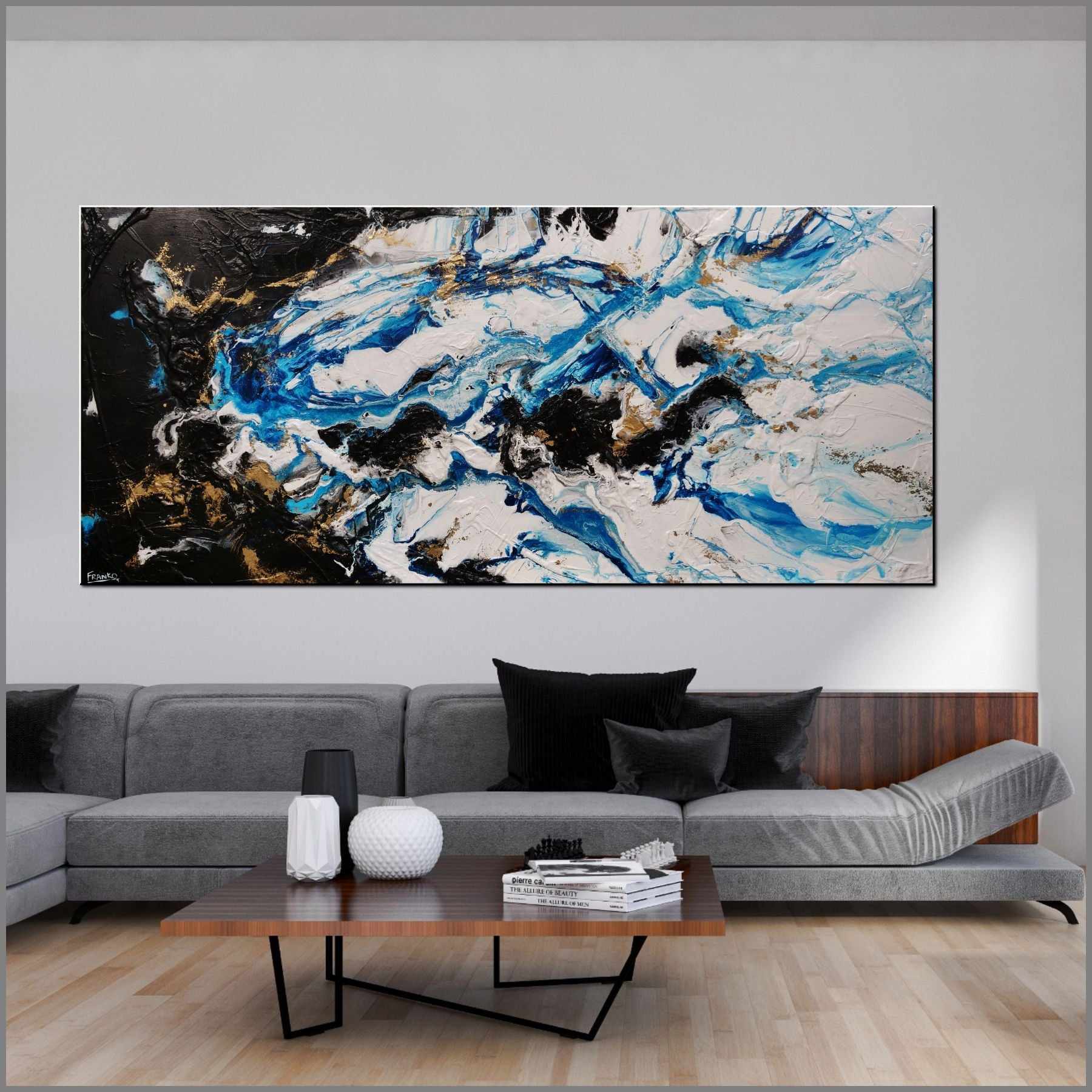 Cobalt Reign 270cm x 120cm Black Blue Gold Textured Abstract Painting (SOLD)-Abstract-[Franko_Artist]-[Australian_artist]-[Gold_Coast]-[Brisbane]-[modern]-[contemporary]-[original]-[Large_artwork]-[The_Block]-[Dream_Homes]-[ideas]-[Grand_Designs]-[Art_Lover]-Franklin Art Studio