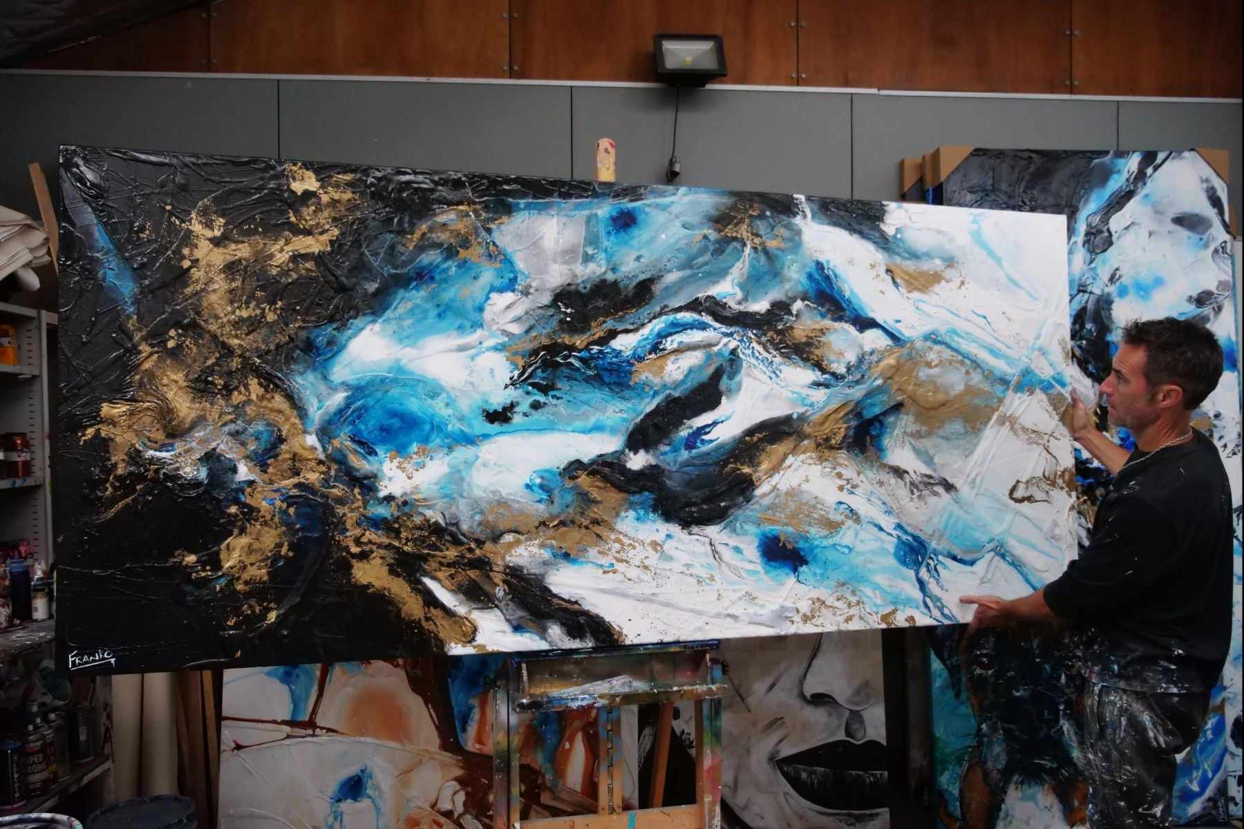 Cobalt Sass 270cm x 120cm Blue Black Textured Abstract Painting (SOLD)-Abstract-Franko-[franko_artist]-[Art]-[interior_design]-Franklin Art Studio